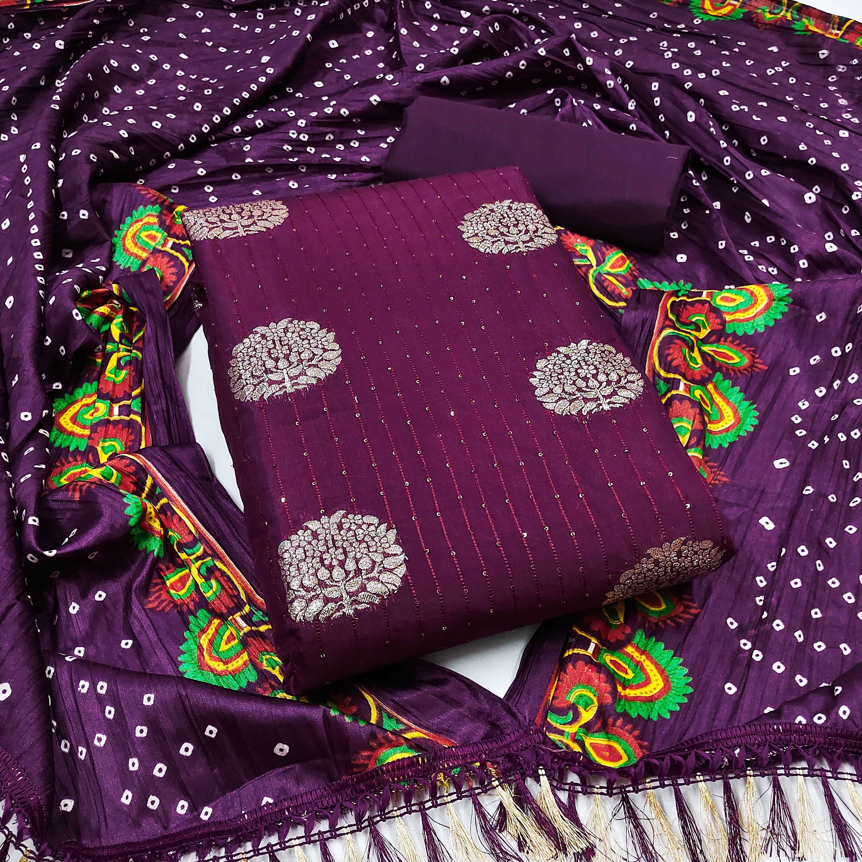     			Panbai sarees Women Jacquard Unstitched Dress Material ( Purple )