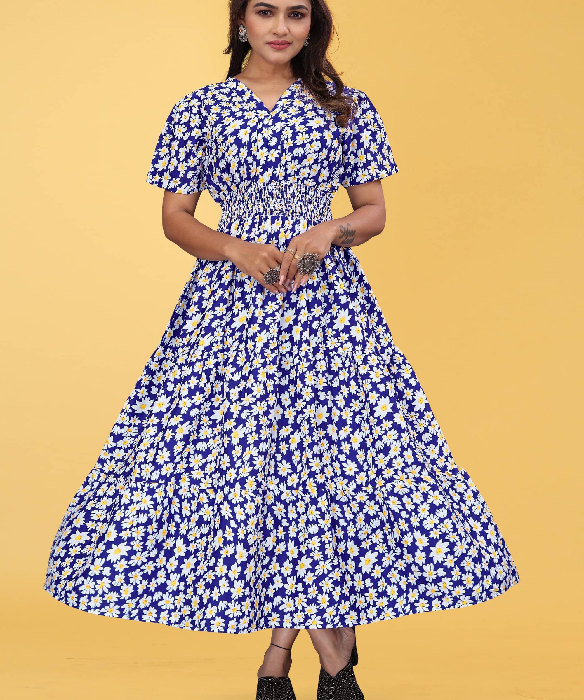     			Priyansh Creation Women Crepe Printed A-line Dress ( Multicolor )