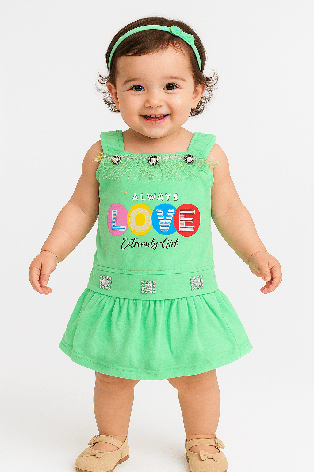 Ridaa Crepe Frock For Baby Girls ( Pack of 1 , Green ) Ridaa Crepe Frock For Baby Girls ( Pack of 1 , Green )