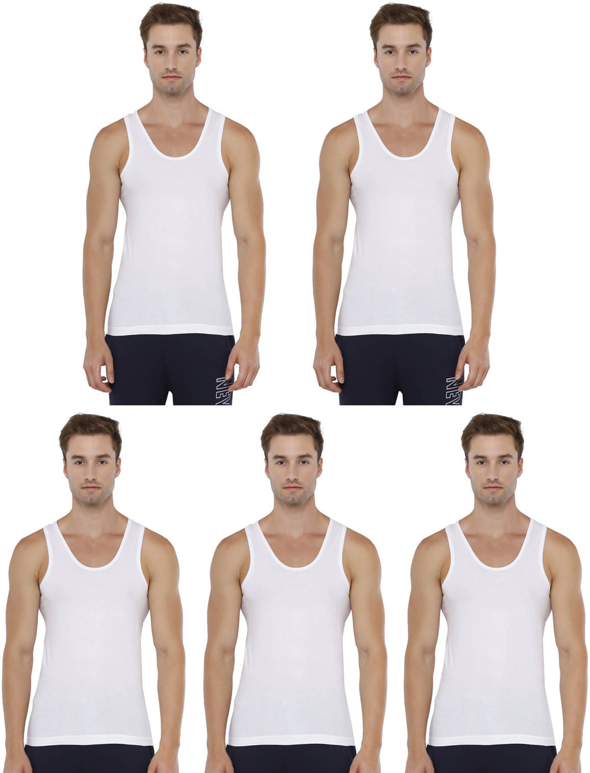     			Rupa Pack of 5 Cotton Basic Vest For Men ( White )