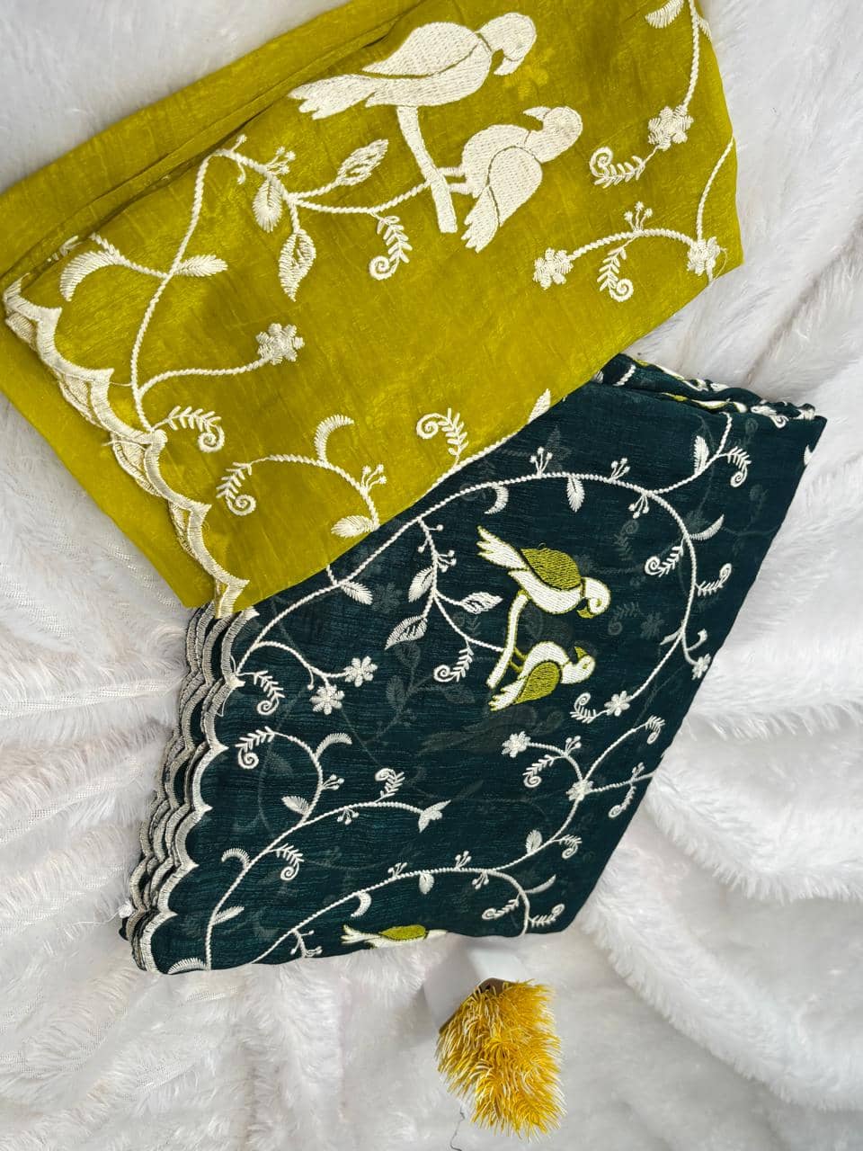 SHRIMORI Chanderi Embroidered Chanderi saree With Unstitched Blouse Piece ( Rama ) - Sarees | Buy online on ZillyBuy