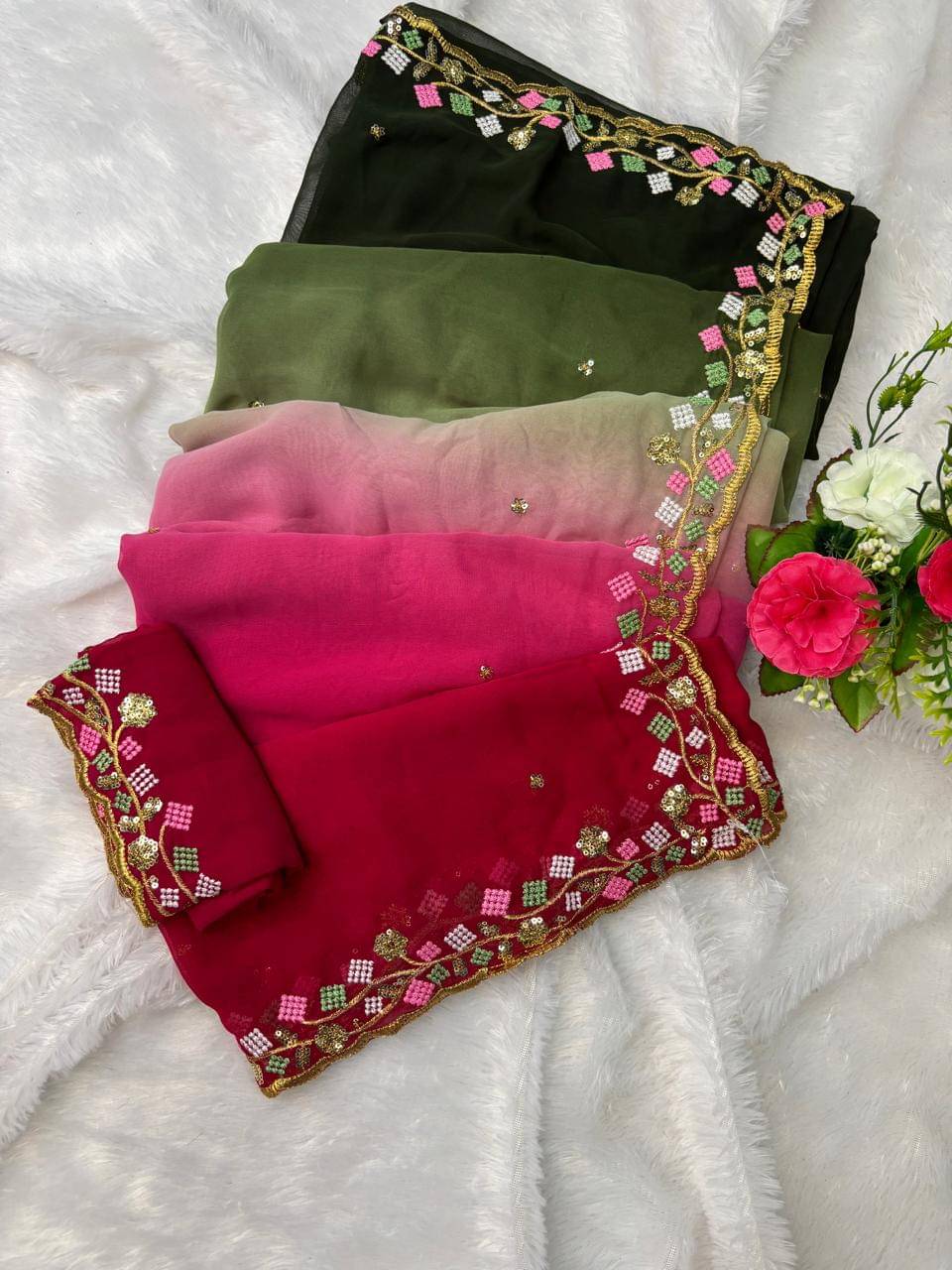    			SHRIMORI Georgette Embroidered Bandhani Sarees With Unstitched Blouse Piece ( Multicolor )