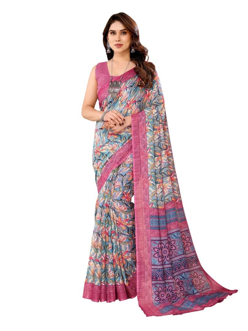     			Shree Sai Enterprise Georgette Embellished Mysore Silk Sarees With Stitched Blouse ( Pink )