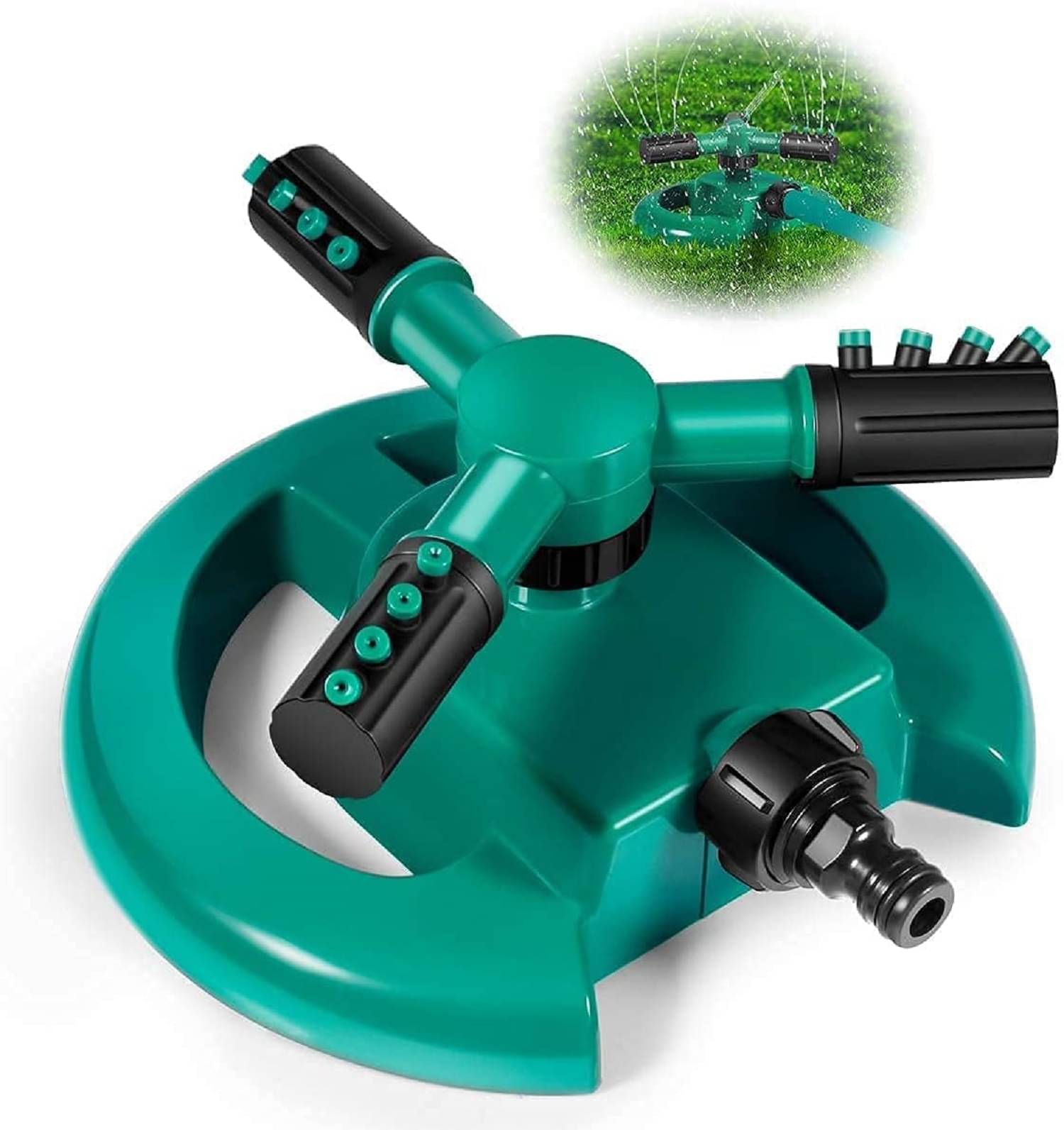     			Sprinkler 3 Arm 1 Pack, Automatic 360 Degree Rotating Garden Water Sprinkler, Leak-Proof Lawn Irrigation System for Summer Kids Playtime Outdoor Game Waterpark (Green)