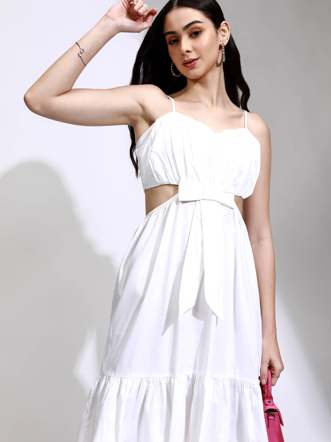 Tokyo Talkies Women Cotton Blend Solid Fit & Flare Dress ( White ) Tokyo Talkies Women Cotton Blend Solid Fit & Flare Dress ( White )