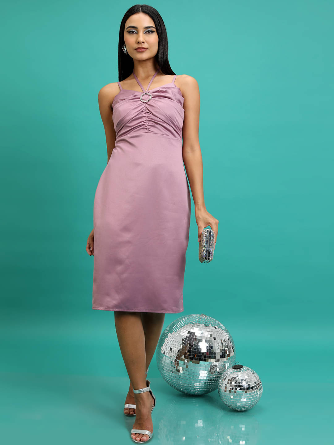     			Tokyo Talkies Women Polyester Solid Bodycon Dress ( Purple )
