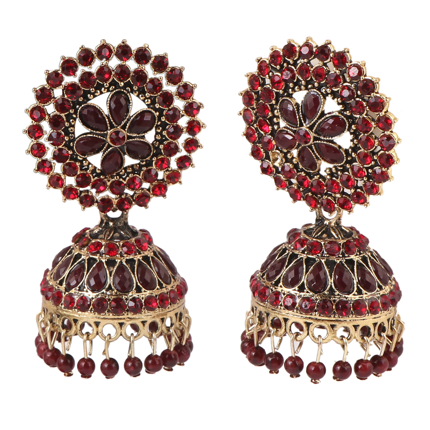 VIKESA Maroon Jhumki Earrings ( Pack of 1 ) - Earrings | Buy online on ZillyBuy