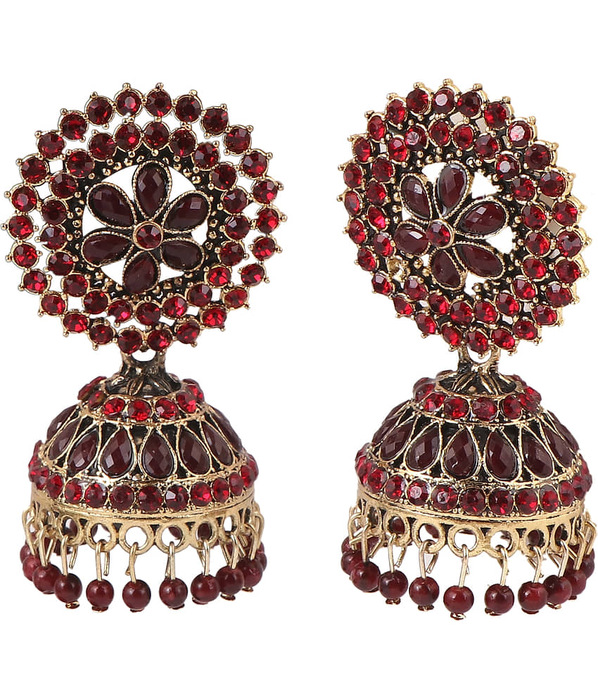 VIKESA Maroon Jhumki Earrings ( Pack of 1 ) - Earrings | Buy online on ZillyBuy
