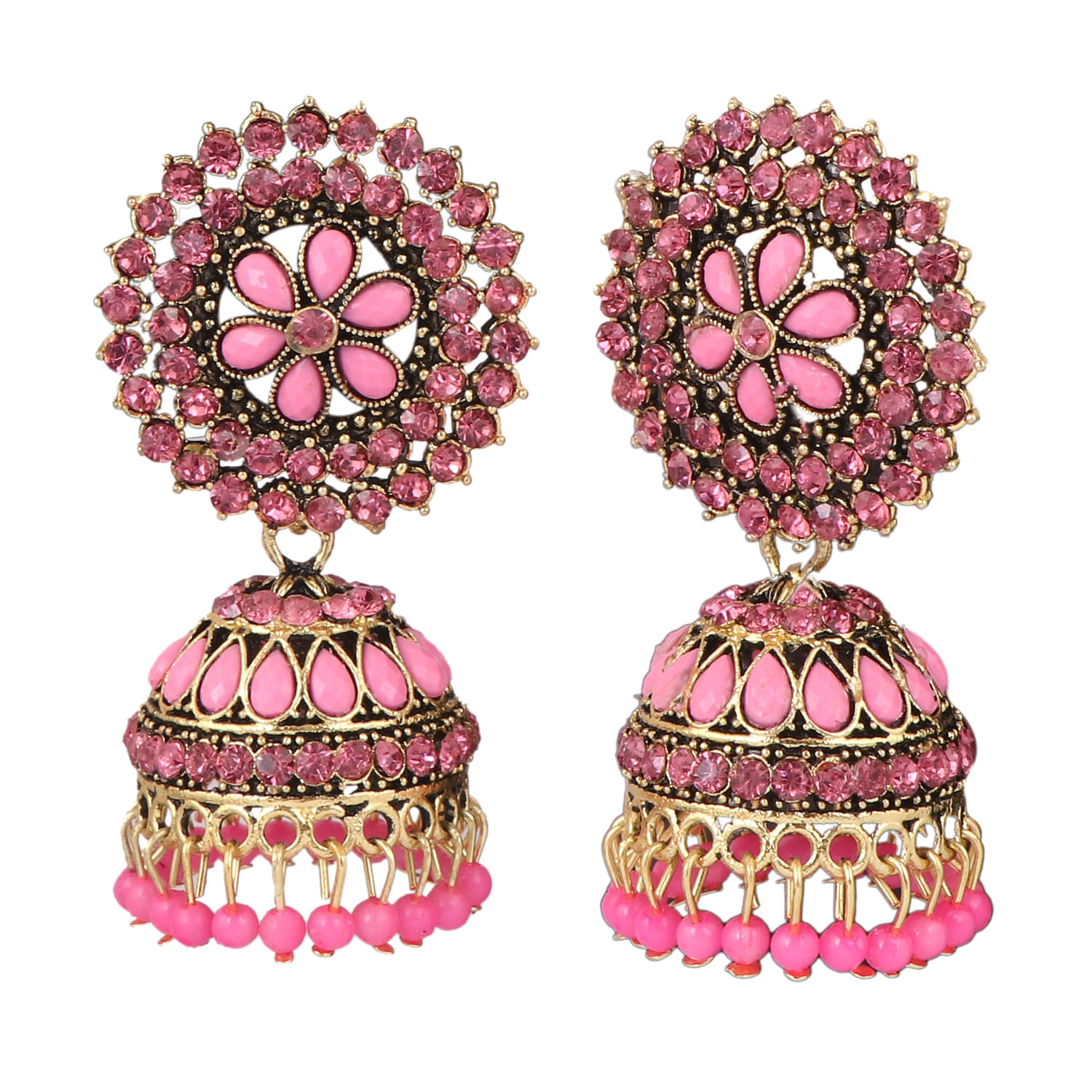     			VIKESA Pink Jhumki Earrings ( Pack of 1 )
