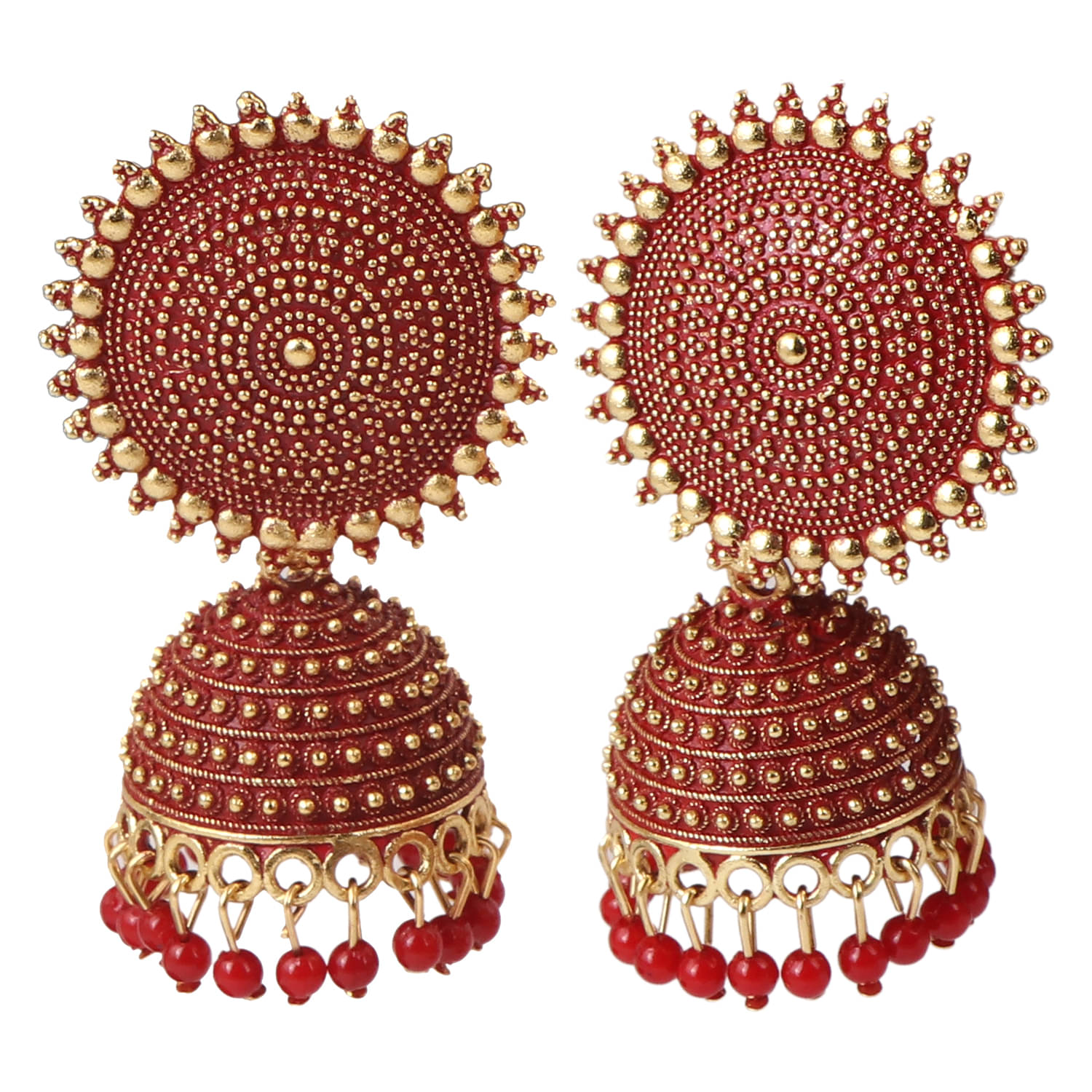     			VIKESA Red Jhumki Earrings ( Pack of 1 )
