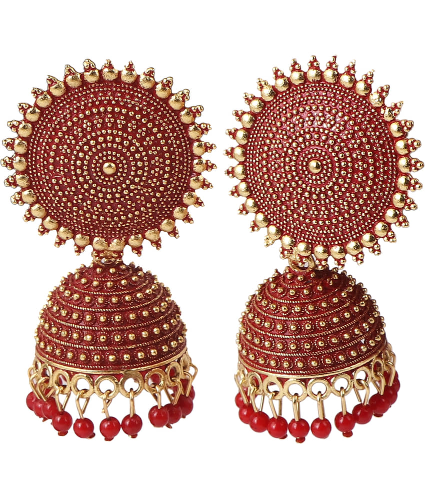 VIKESA Red Jhumki Earrings ( Pack of 1 ) - Earrings | Buy online on ZillyBuy