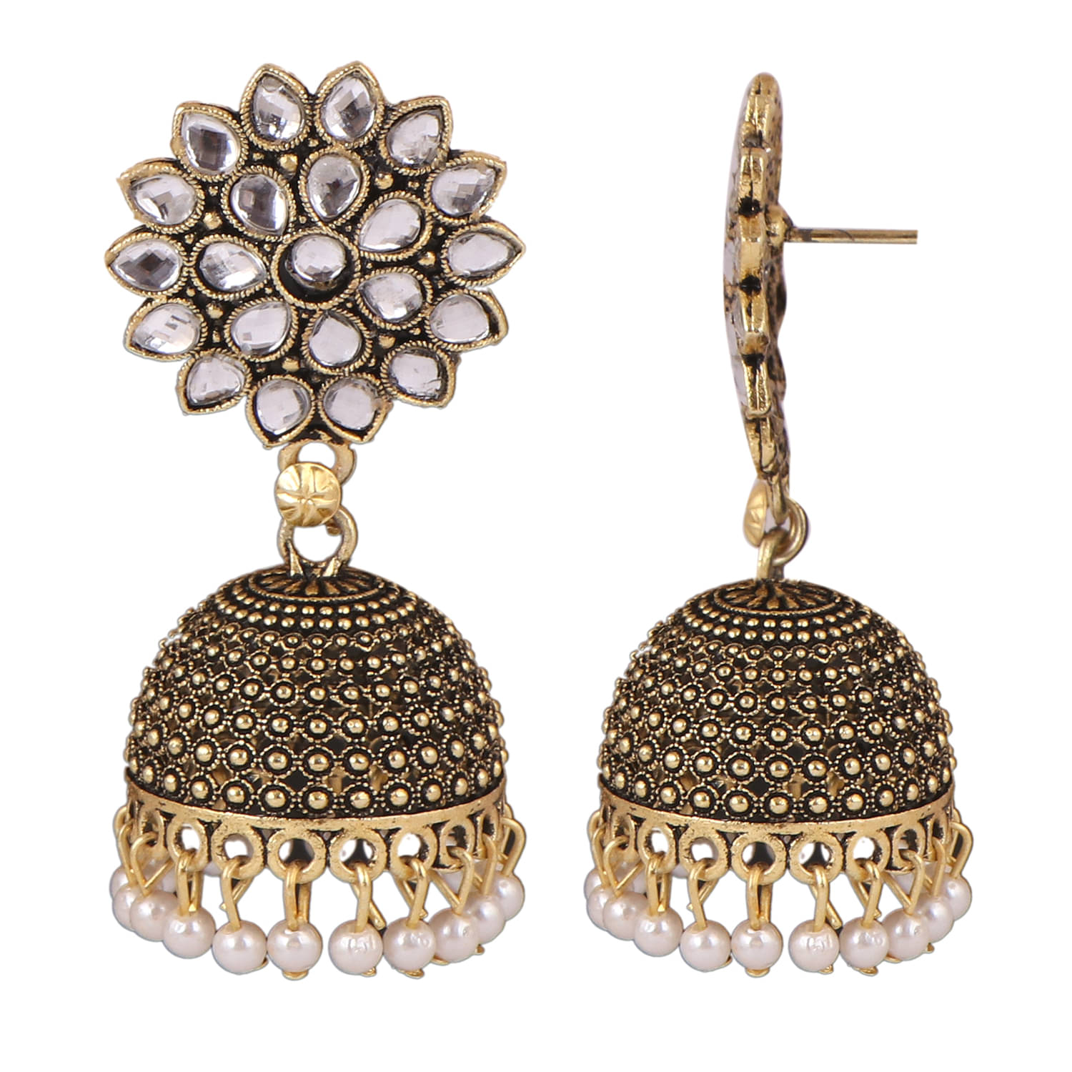     			VIKESA White Jhumki Earrings ( Pack of 1 )