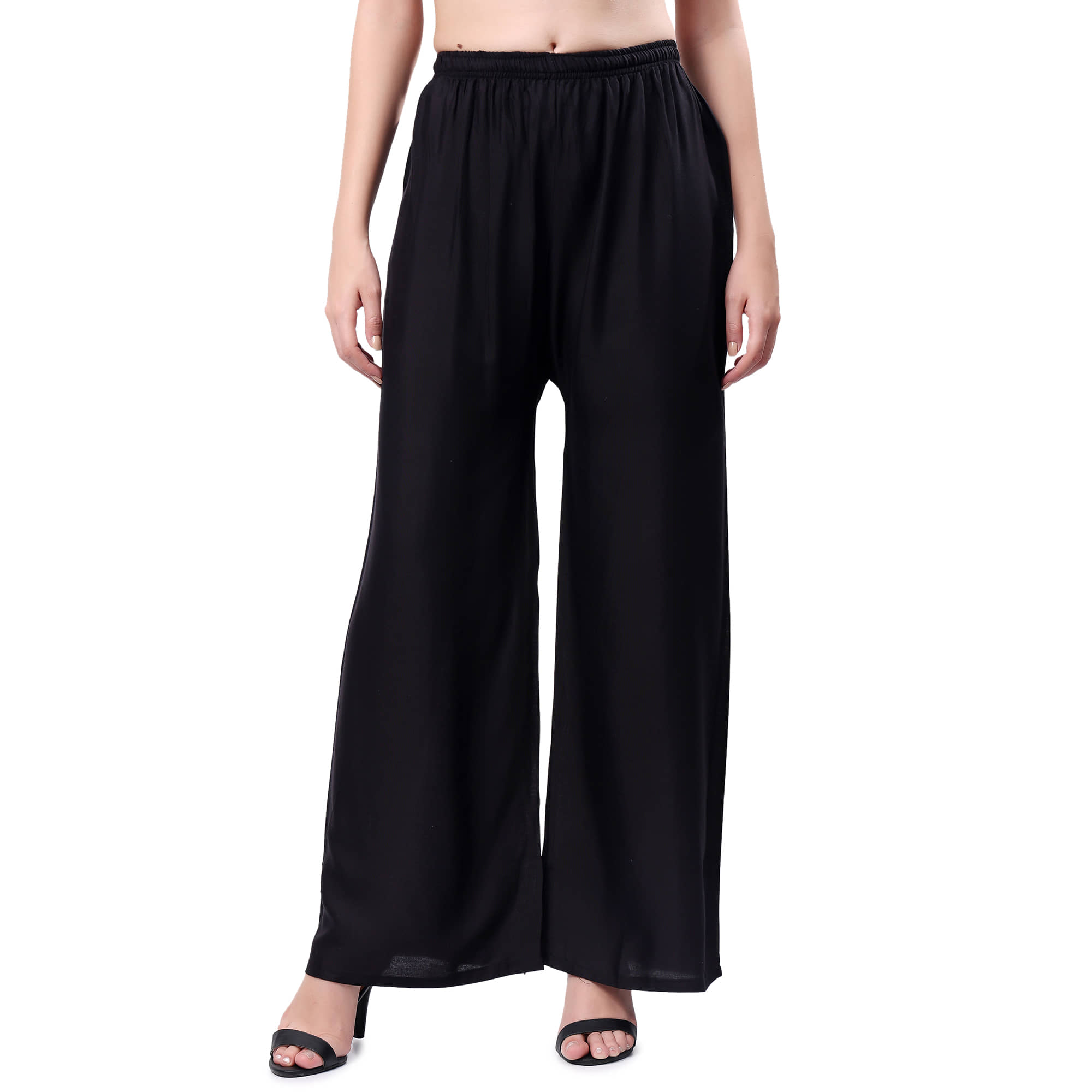 VIKESA Women Rayon Solid Palazzos ( White )