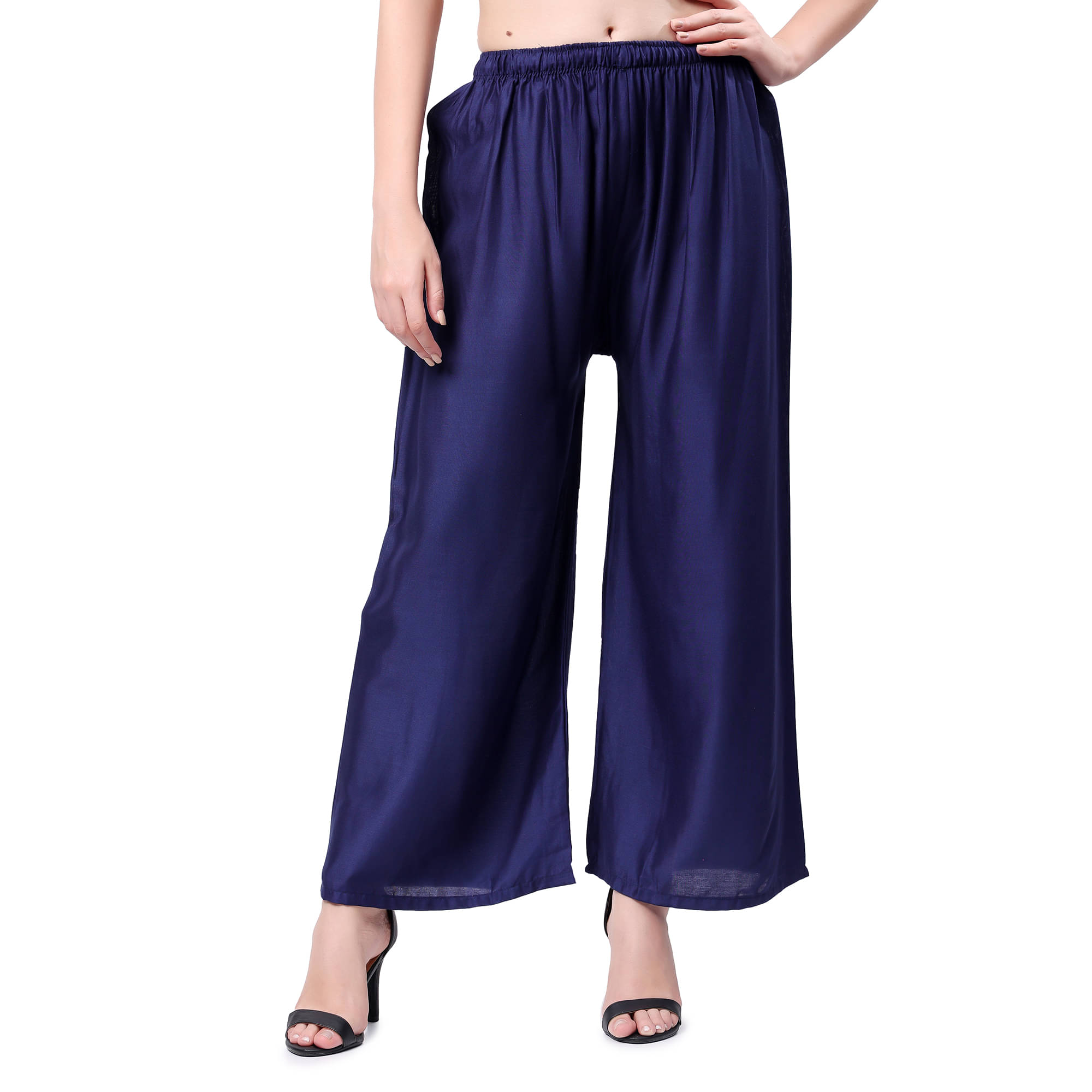 VIKESA Women Rayon Solid Palazzos ( Navy Blue )     			VIKESA Women Rayon Solid Palazzos ( Navy Blue )