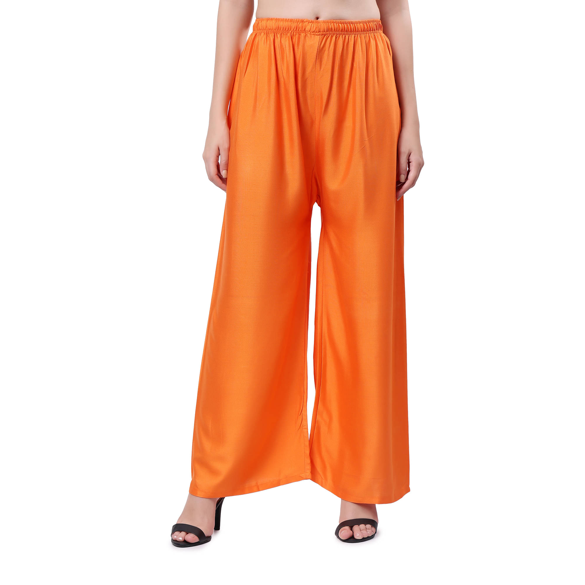 VIKESA Women Rayon Solid Palazzos ( Orange )     			VIKESA Women Rayon Solid Palazzos ( Orange )