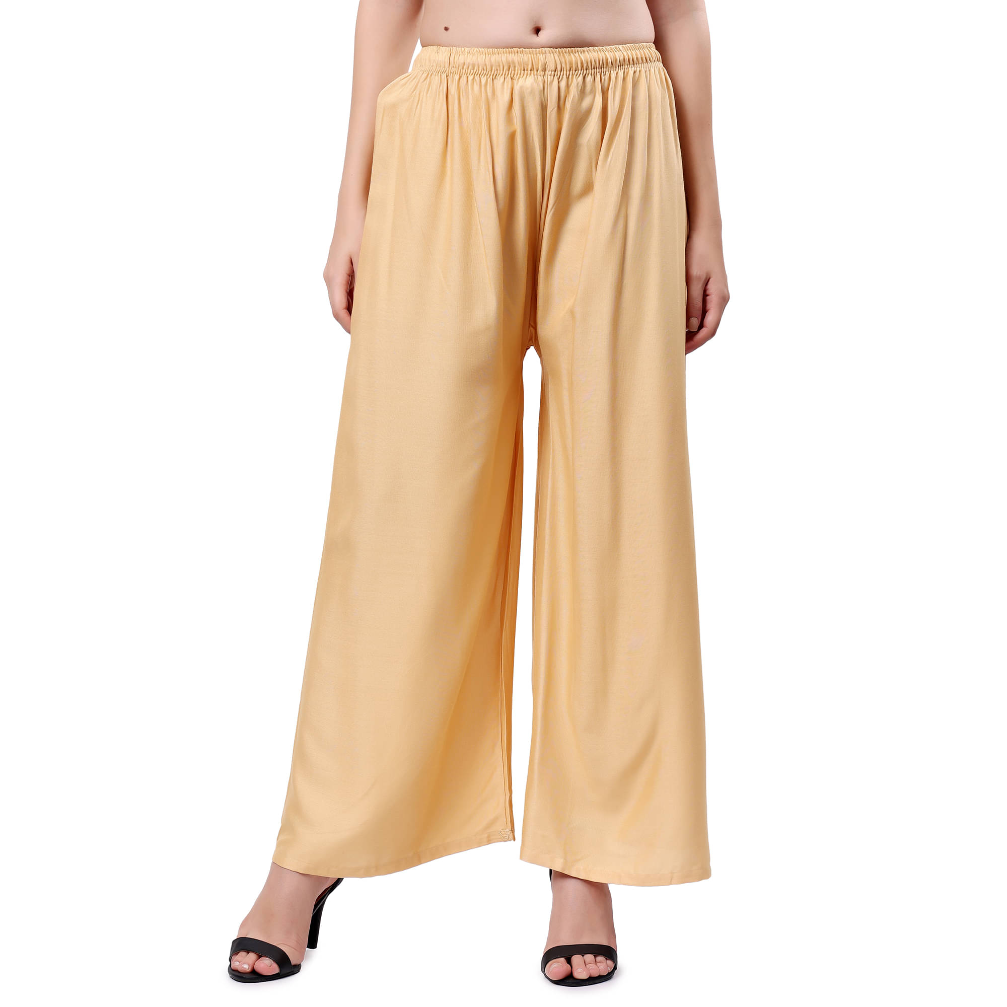 VIKESA Women Rayon Solid Palazzos ( Beige )     			VIKESA Women Rayon Solid Palazzos ( Beige )