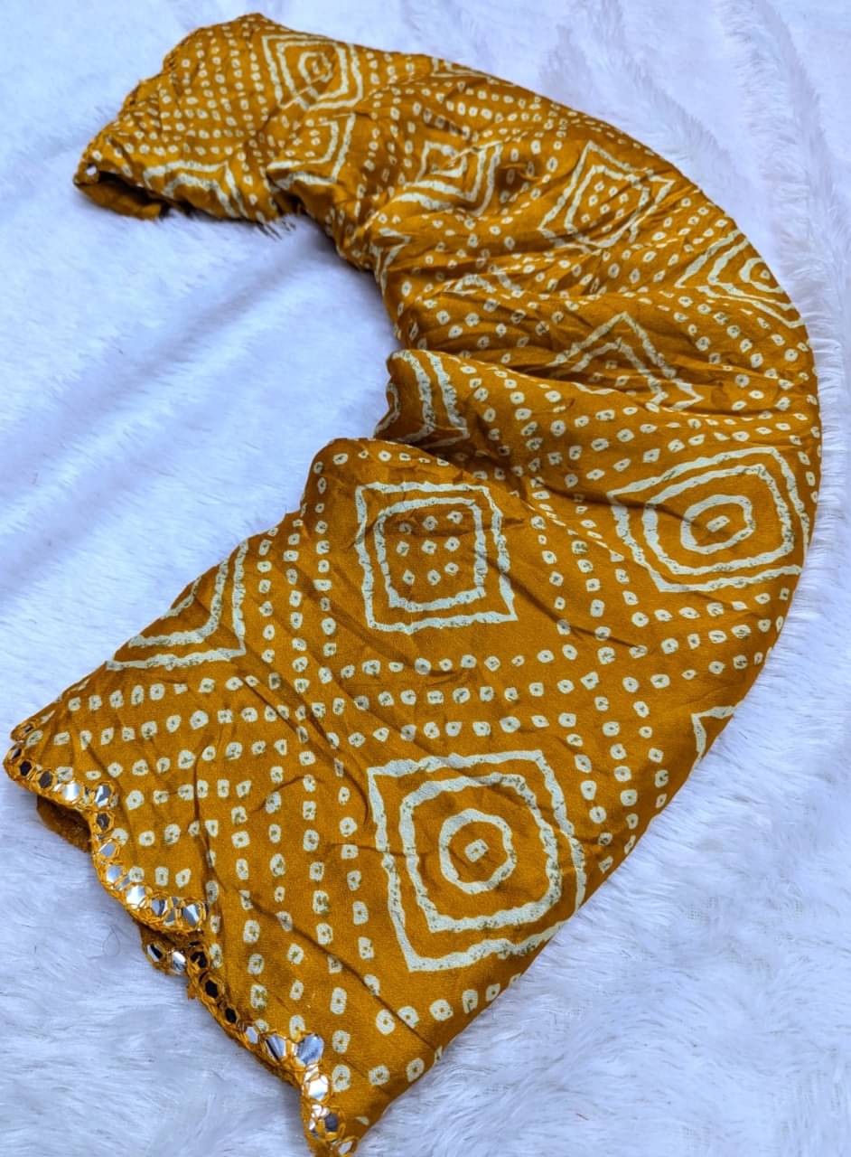 Varni Fabrics Silk Blend Printed Bandhani Sarees With Unstitched Blouse Piece ( Yellow ) Varni Fabrics Silk Blend Printed Bandhani Sarees With Unstitched Blouse Piece ( Yellow )