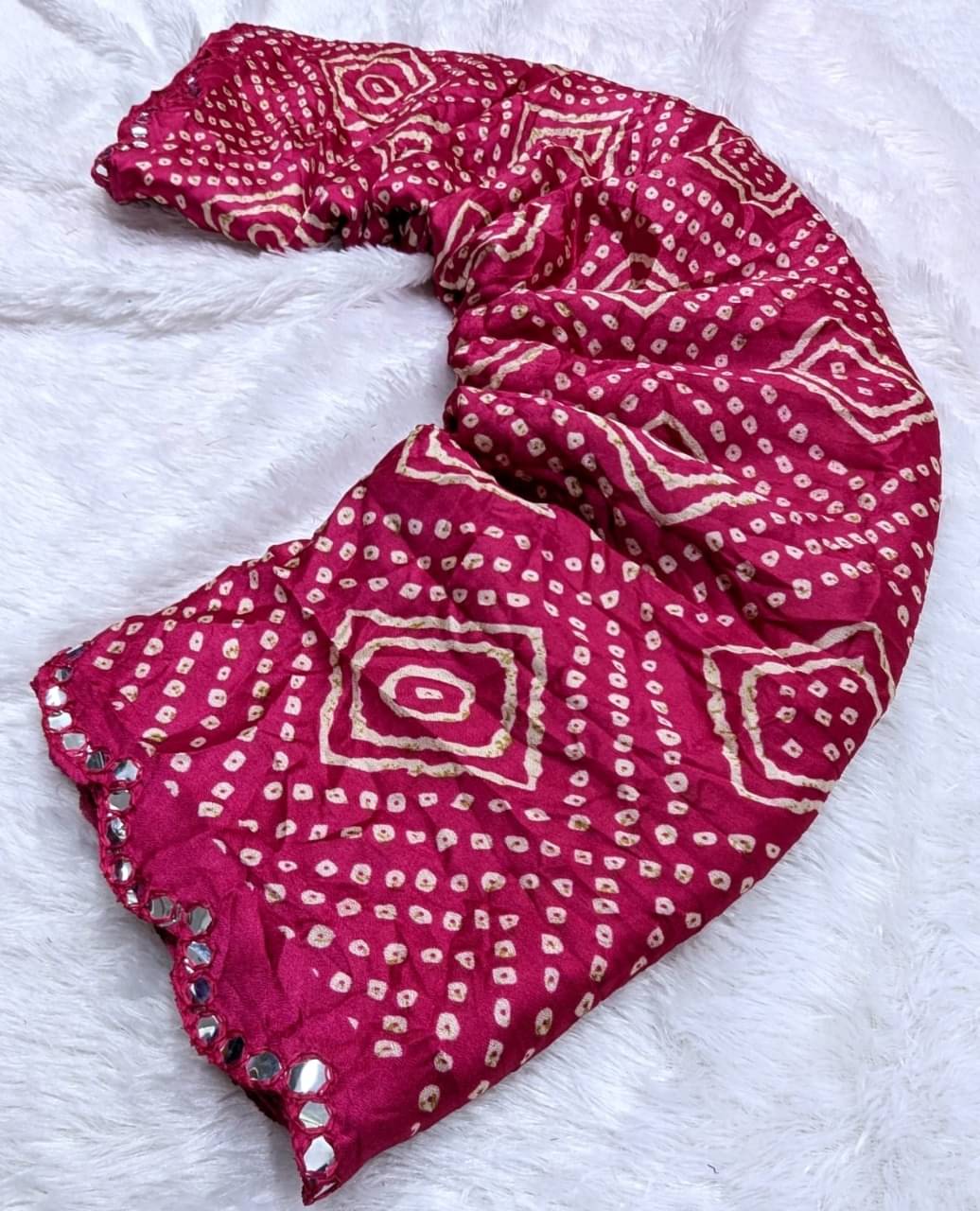 Varni Fabrics Silk Blend Printed Bandhani Sarees With Unstitched Blouse Piece ( Pink ) Varni Fabrics Silk Blend Printed Bandhani Sarees With Unstitched Blouse Piece ( Pink )