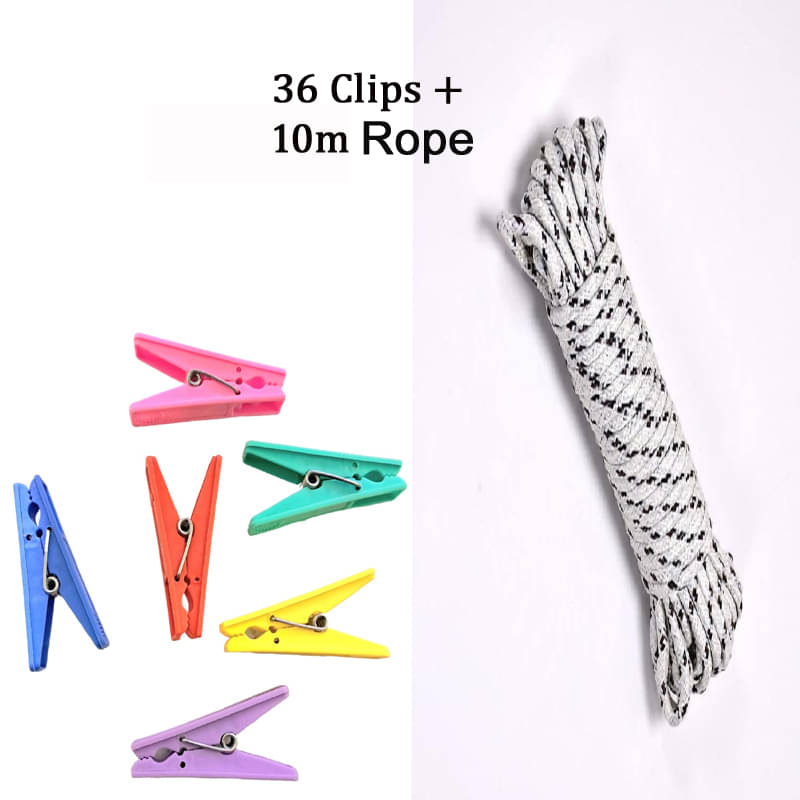 VillWin Hanging Cloth Clips for Drying Clothes Pack of 36 with 10m Rope VillWin Hanging Cloth Clips for Drying Clothes Pack of 36 with 10m Rope