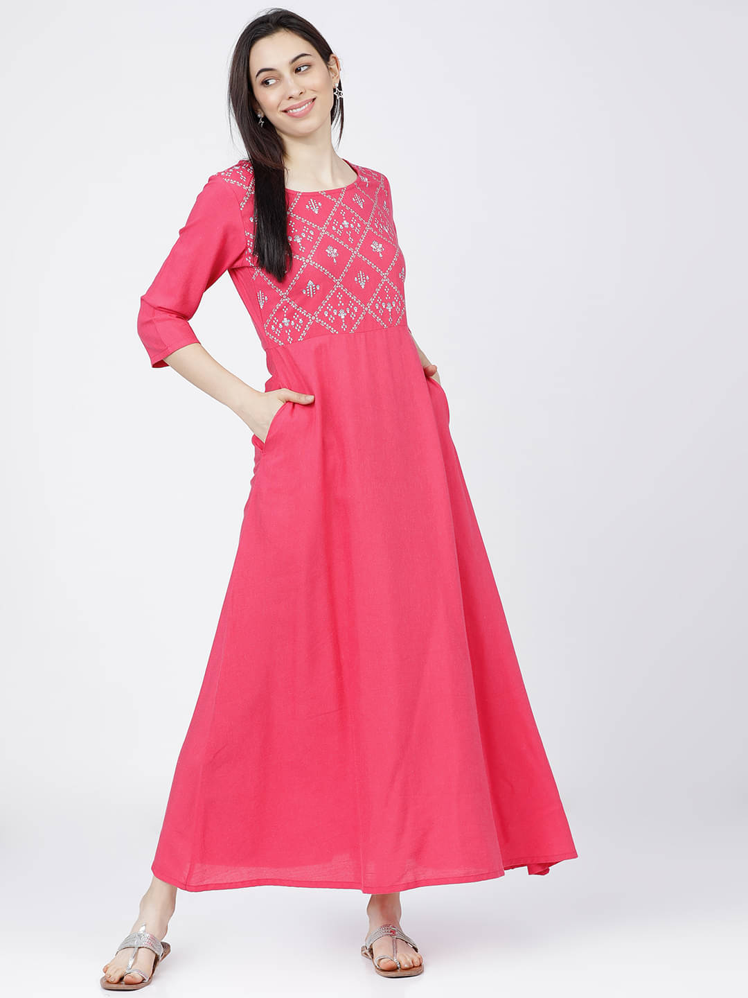 Vishudh Women Cotton Printed A-line Dress ( Pink )     			Vishudh Women Cotton Printed A-line Dress ( Pink )