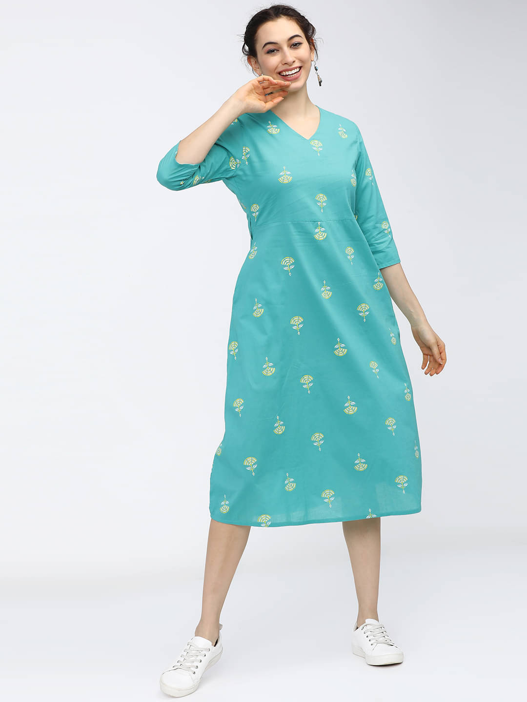 Vishudh Women Viscose Printed A-line Dress ( Blue ) Vishudh Women Viscose Printed A-line Dress ( Blue )