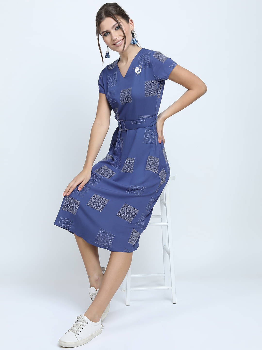     			Vishudh Women Viscose Printed A-line Dress ( Blue )