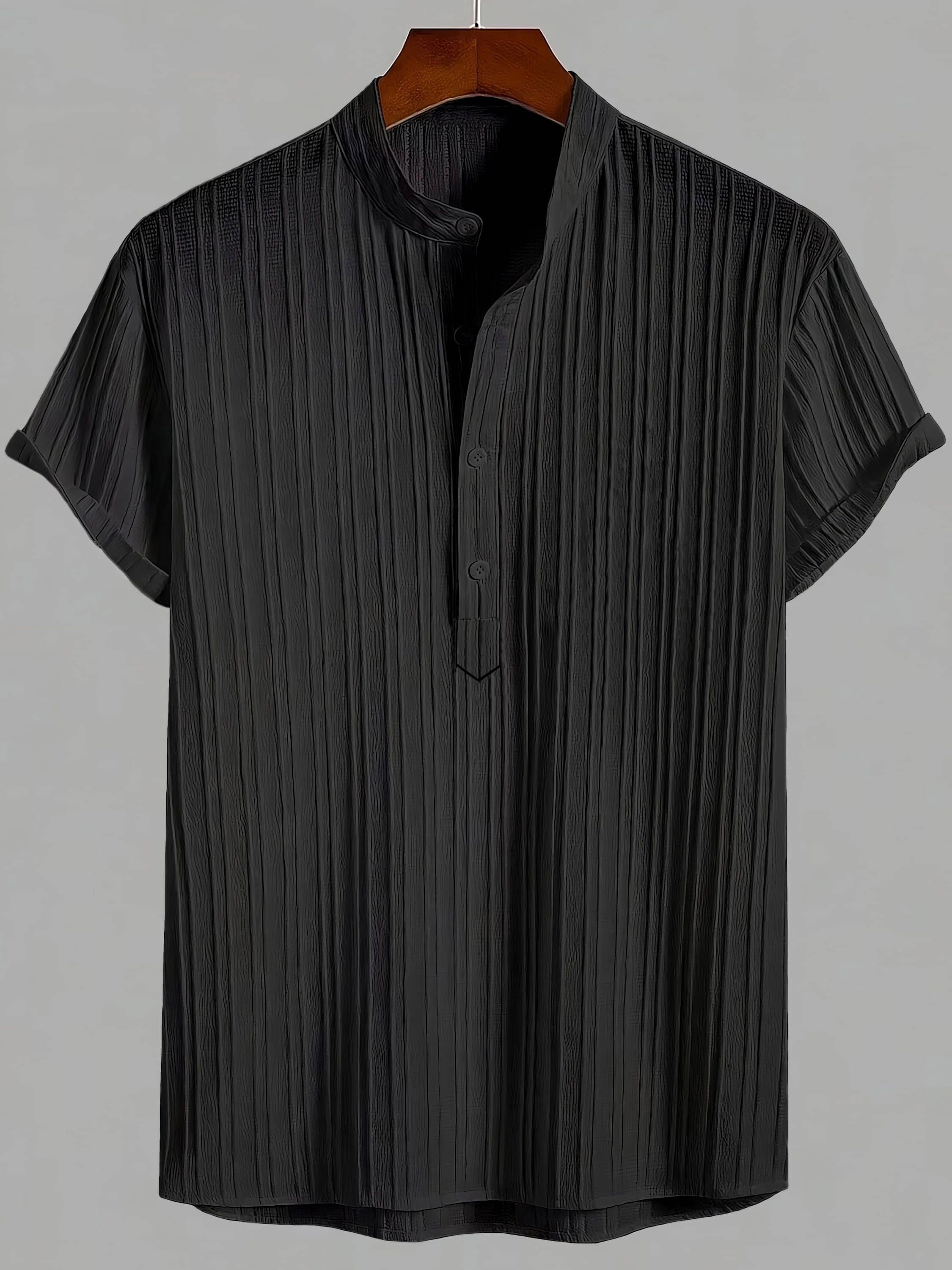     			WEBRIC Cotton Blend Regular Fit Striped Half Sleeves Men's Kurta - Black ( Pack of 1 )