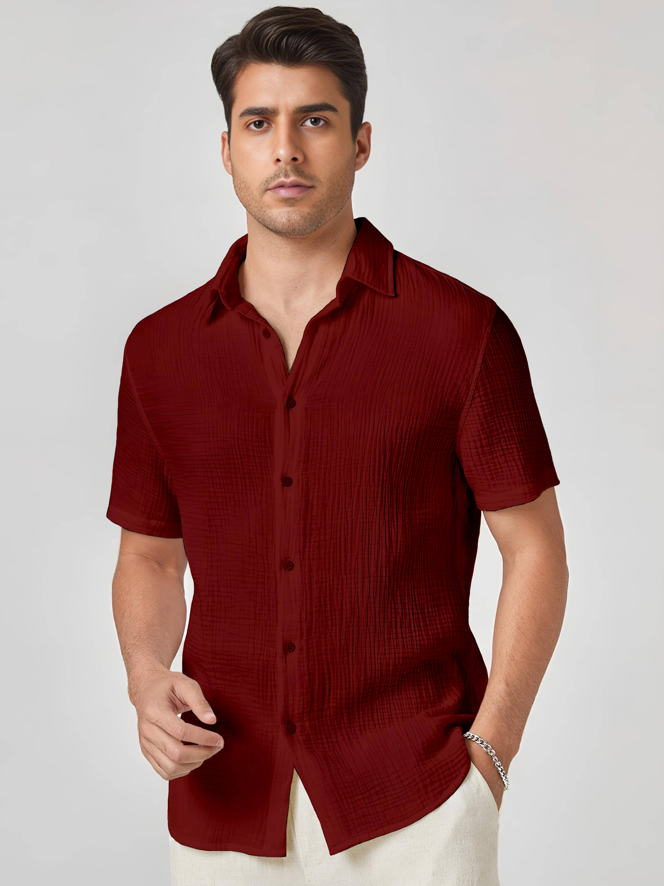 WEBRIC Cotton Blend Regular Fit Solids Half Sleeves Men's Casual Shirt - Maroon ( Pack of 1 ) WEBRIC Cotton Blend Regular Fit Solids Half Sleeves Men's Casual Shirt - Maroon ( Pack of 1 )