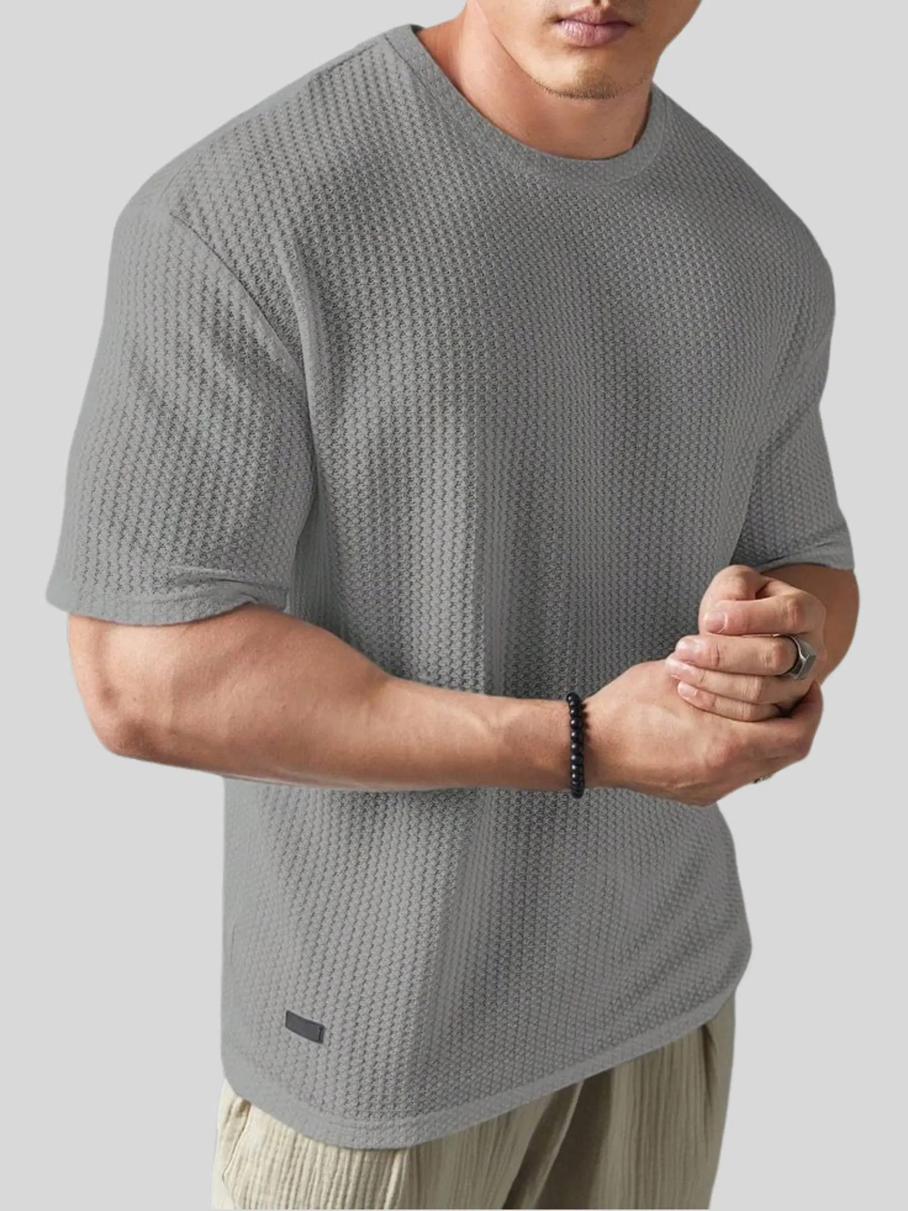     			WESEVEN Men Polyester Oversized Fit Solid T-Shirt ( Grey )