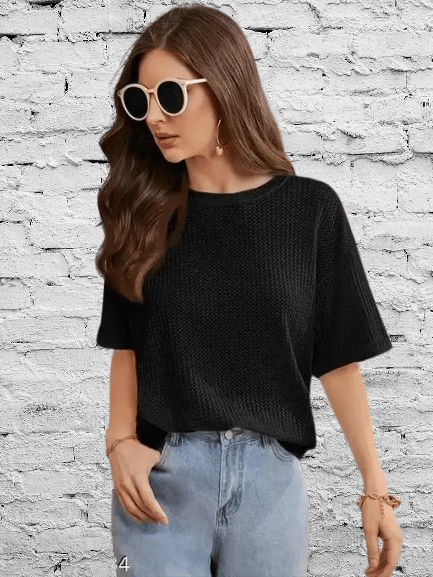 WESEVEN Women Polyester Solid Regular Fit Round Neck T-Shirt ( Black ) WESEVEN Women Polyester Solid Regular Fit Round Neck T-Shirt ( Black )