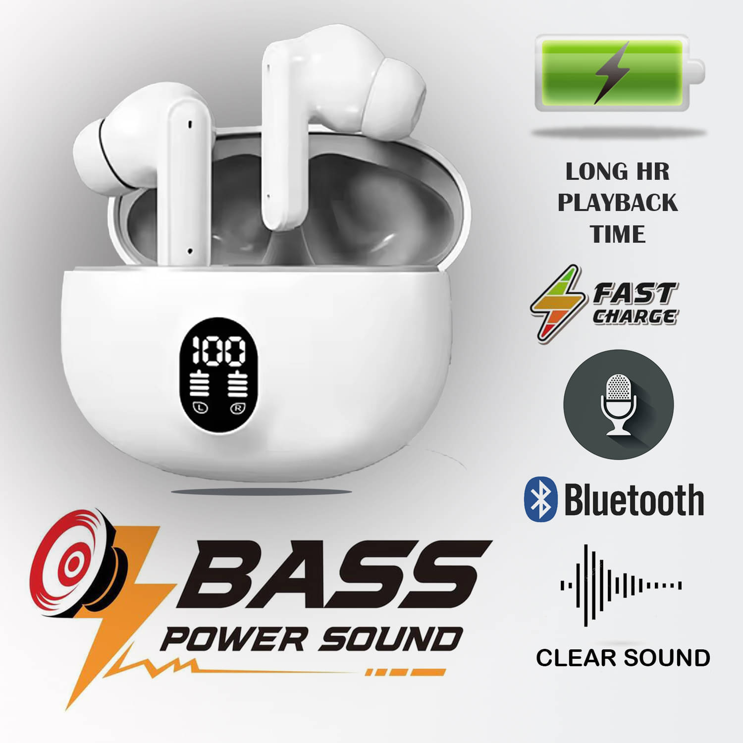     			Wireless Bluetooth Earbuds with Display | Noise Cancelling | Touch Sensor | HD Audio | Type-C Fast Charging | Stylish Look | Comfortable Wear