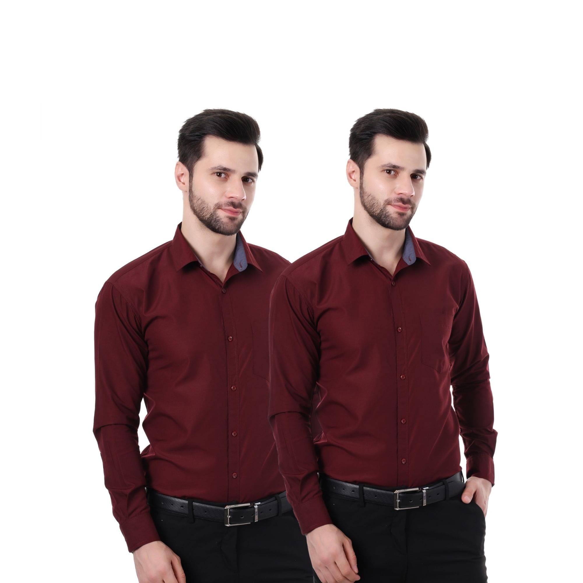     			XJARVIS Cotton Blend Slim Fit Full Sleeves Men's Formal Shirt - Maroon ( Pack of 2 )