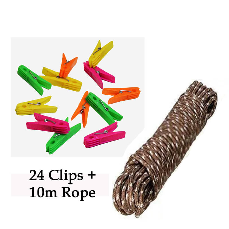 forral Hanging Cloth Clips for Drying Clothes Pack of 24 with 10m Rope forral Hanging Cloth Clips for Drying Clothes Pack of 24 with 10m Rope