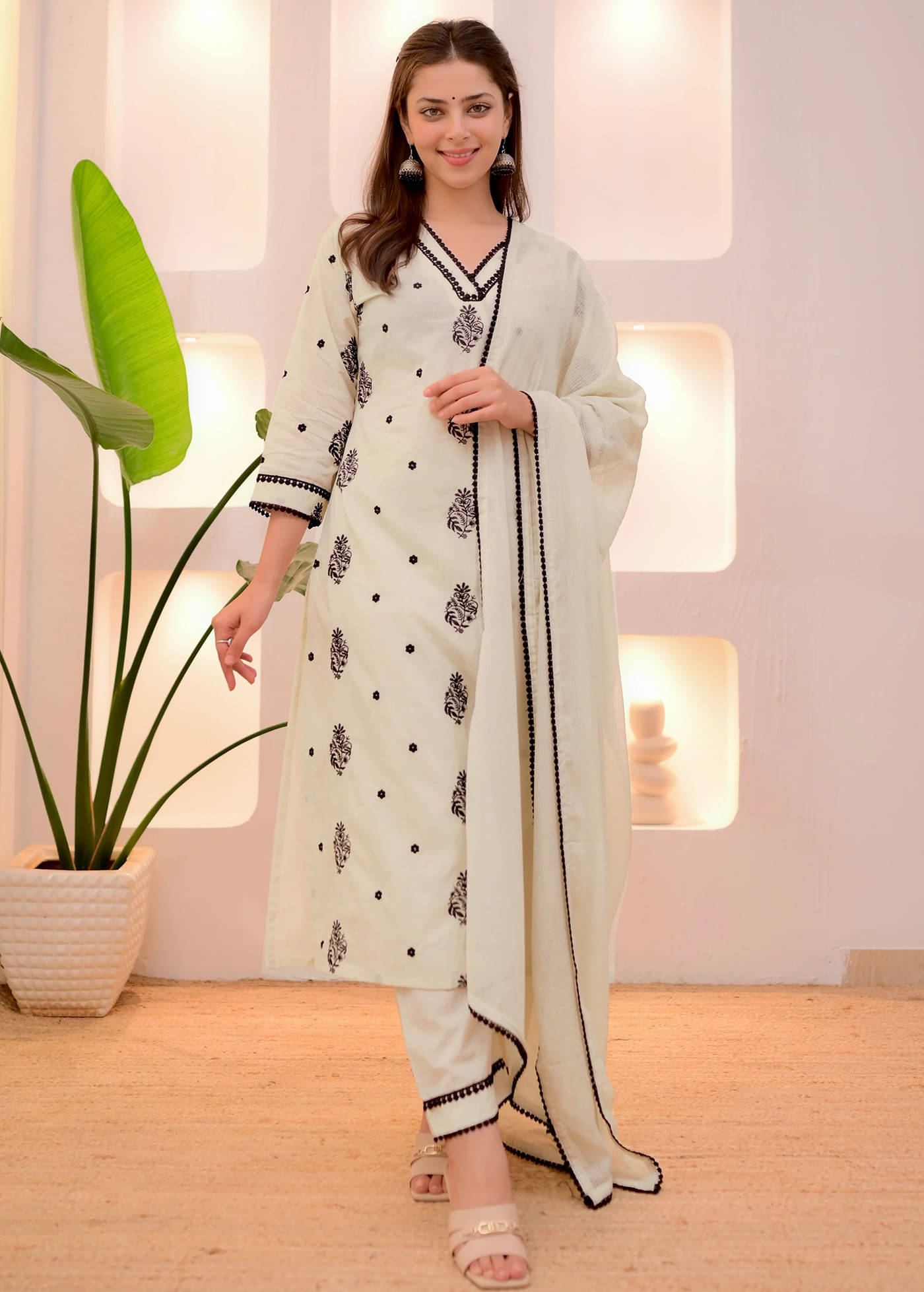 kedar fab Women Rayon Embroidered Straight Kurti With Pants ( Off White )     			kedar fab Women Rayon Embroidered Straight Kurti With Pants ( Off White )