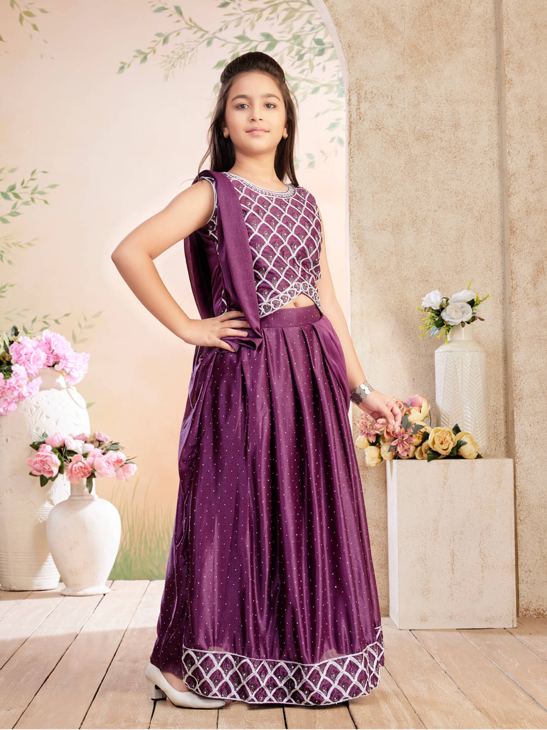     			Aarika Georgette Lehenga Choli Set For Girls ( Pack of 1 , Purple )