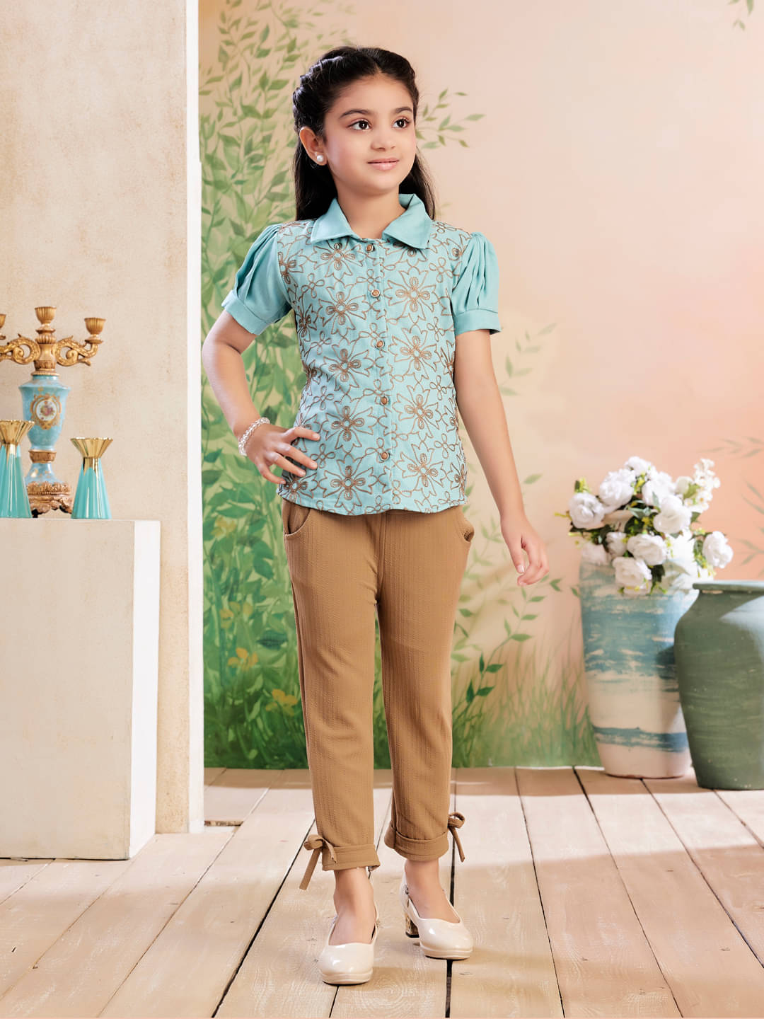     			Aarika Pack of 1 Girls Cotton T-shirt & Pants ( Turquoise )