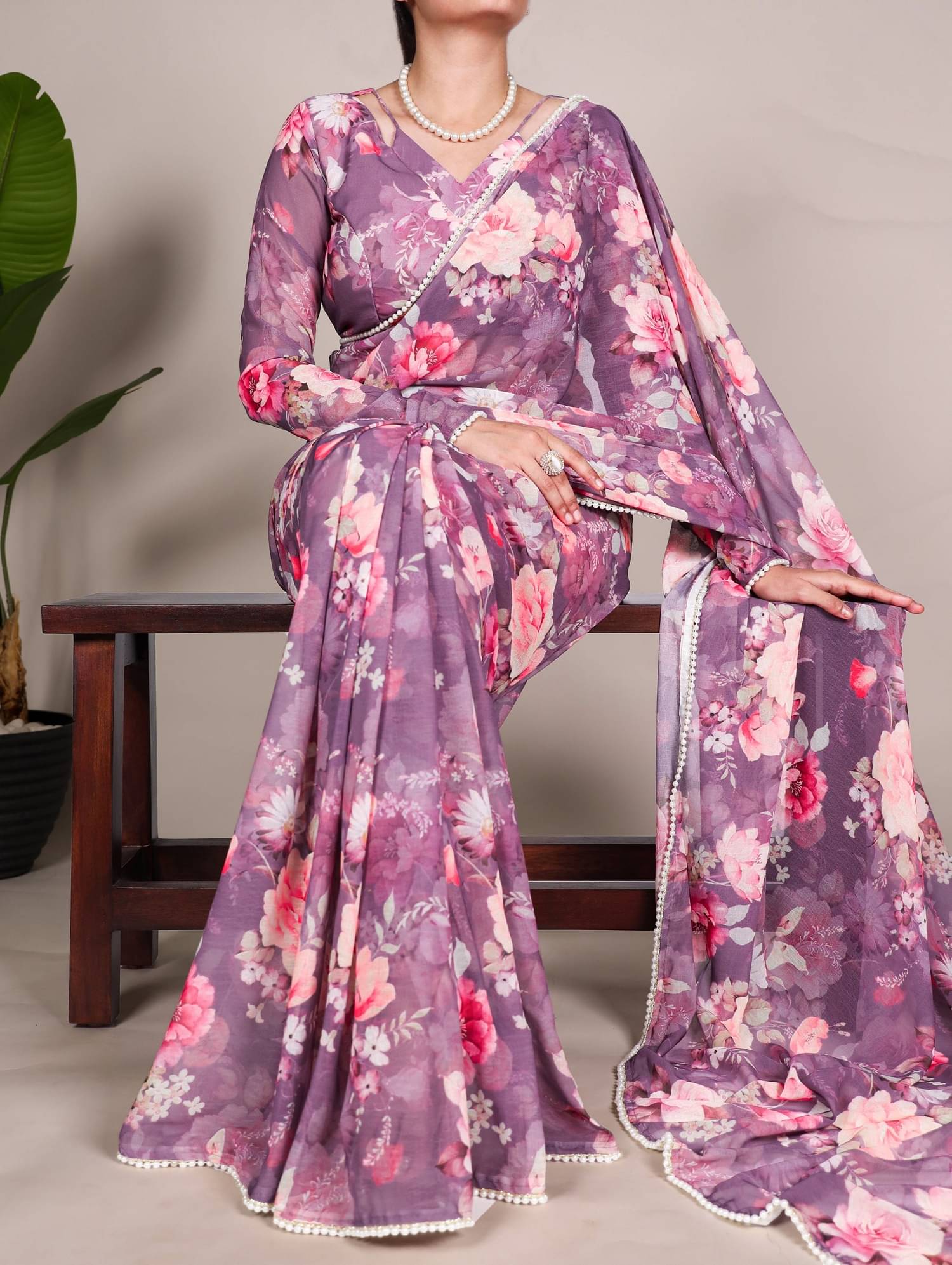 Aika Georgette Printed Regular Saree With Unstitched Blouse Piece ( Purple ) Aika Georgette Printed Regular Saree With Unstitched Blouse Piece ( Purple )