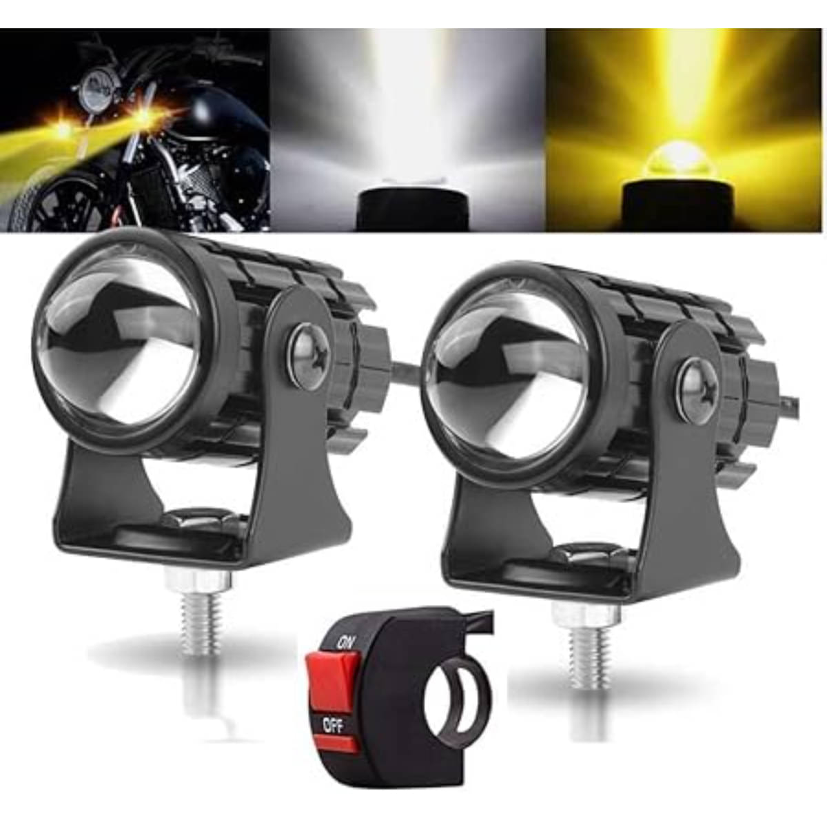     			Auto Care 2 Pieces - (METAL BODY) Super Bright Dual Color White/Yellow Led Mini Fog Light Lamp Projector Lens Spotlight For Bike Car (DC 12V, 36W) With Switch - WATERPROOF