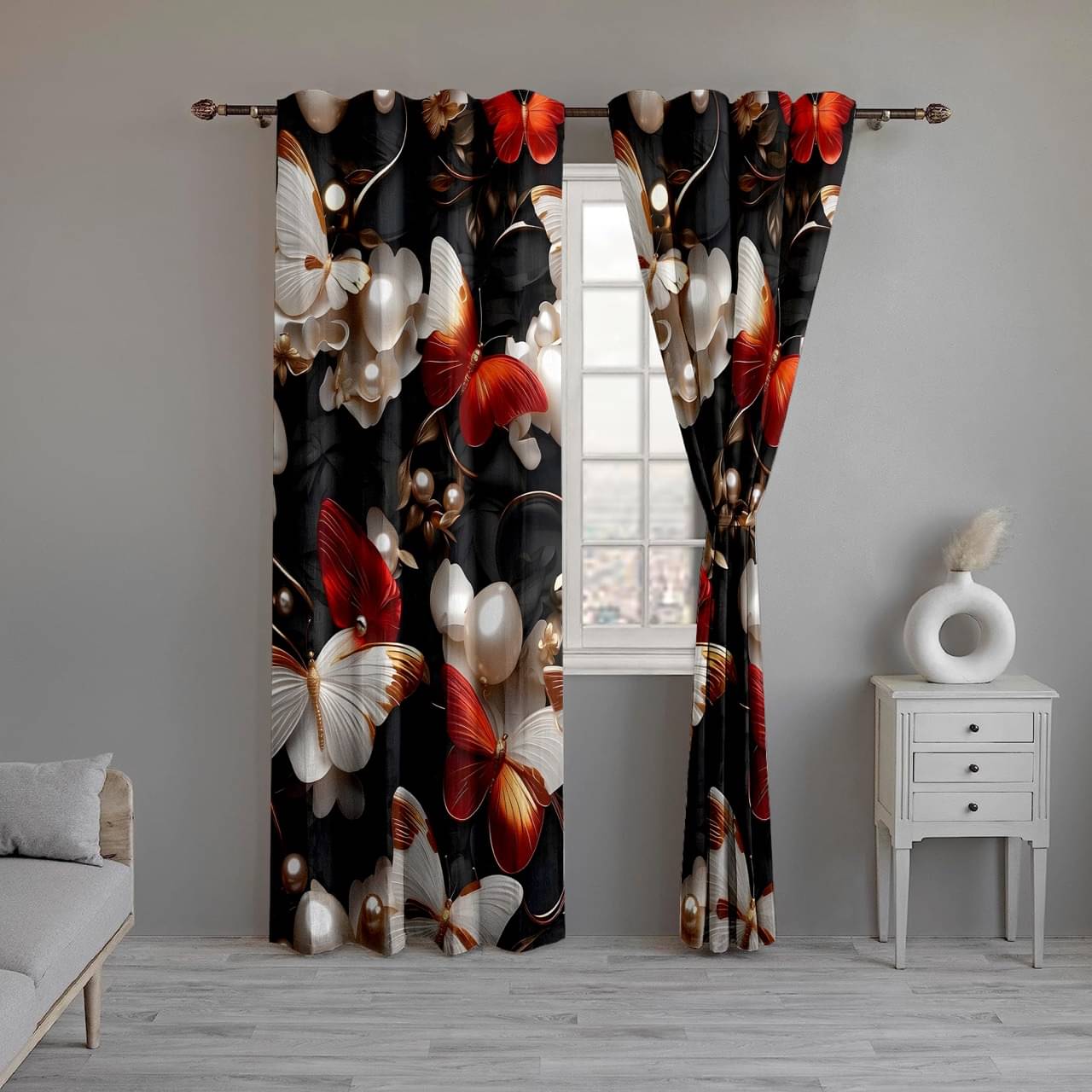 CURTAINRY Abstract Printed Room Darkening Eyelet Curtain 5 ft ( Pack of 1 ) - White CURTAINRY Abstract Printed Room Darkening Eyelet Curtain 5 ft ( Pack of 1 ) - White