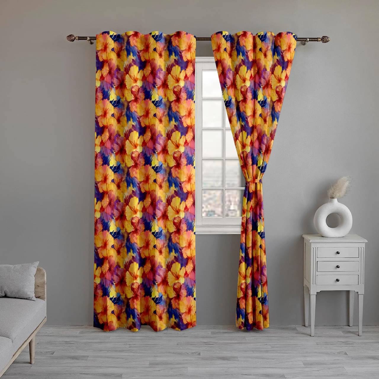 CURTAINRY Floral Room Darkening Eyelet Curtain 5 ft ( Pack of 1 ) - Yellow CURTAINRY Floral Room Darkening Eyelet Curtain 5 ft ( Pack of 1 ) - Yellow
