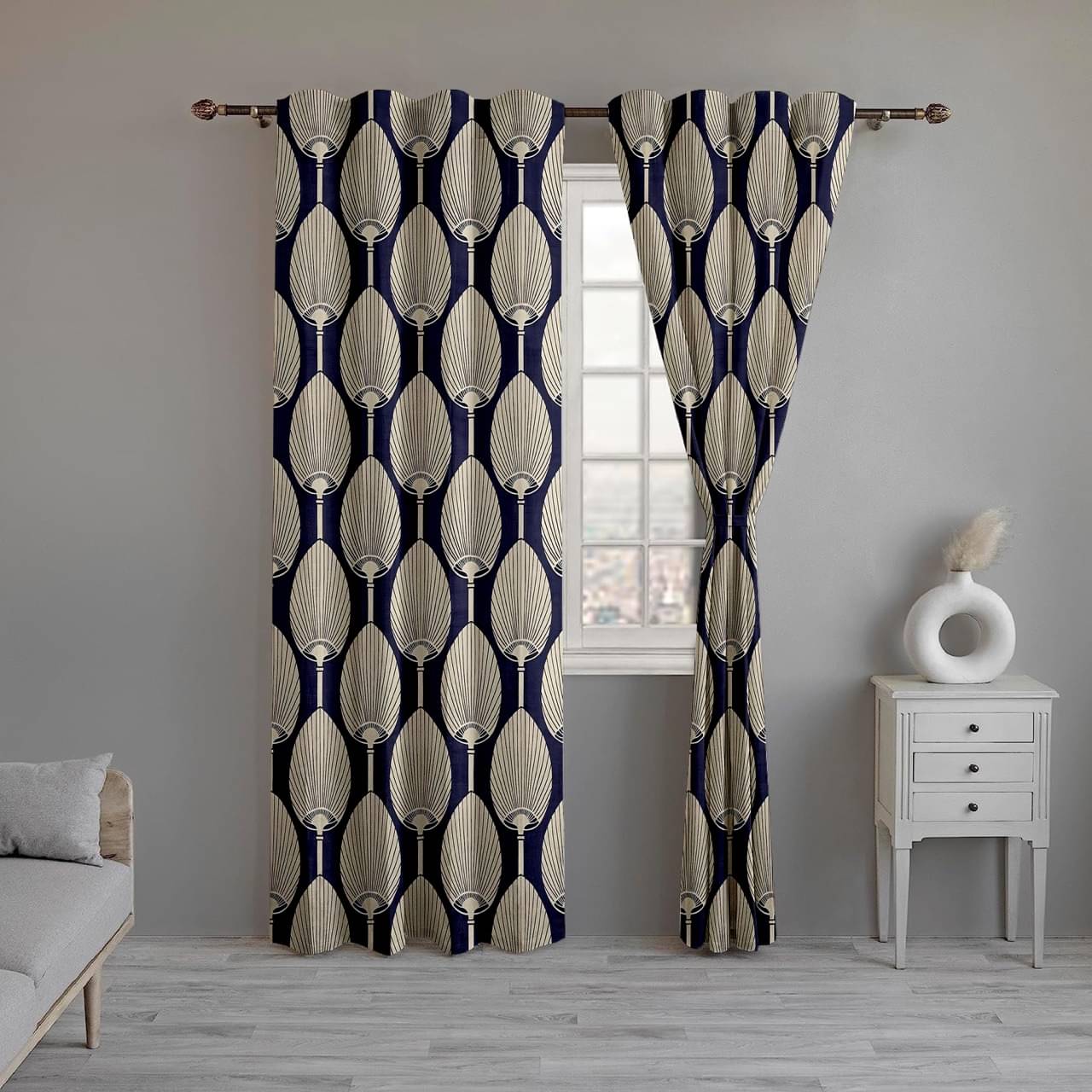 CURTAINRY Geometric Room Darkening Eyelet Curtain 5 ft ( Pack of 1 ) - Blue CURTAINRY Geometric Room Darkening Eyelet Curtain 5 ft ( Pack of 1 ) - Blue