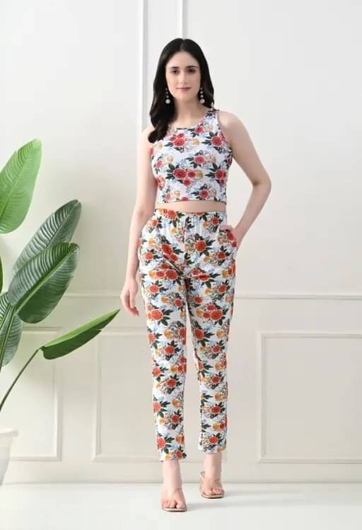 Divine Bezz Women Printed Top With Trousers Co-Ord Set ( White )     			Divine Bezz Women Printed Top With Trousers Co-Ord Set ( White )