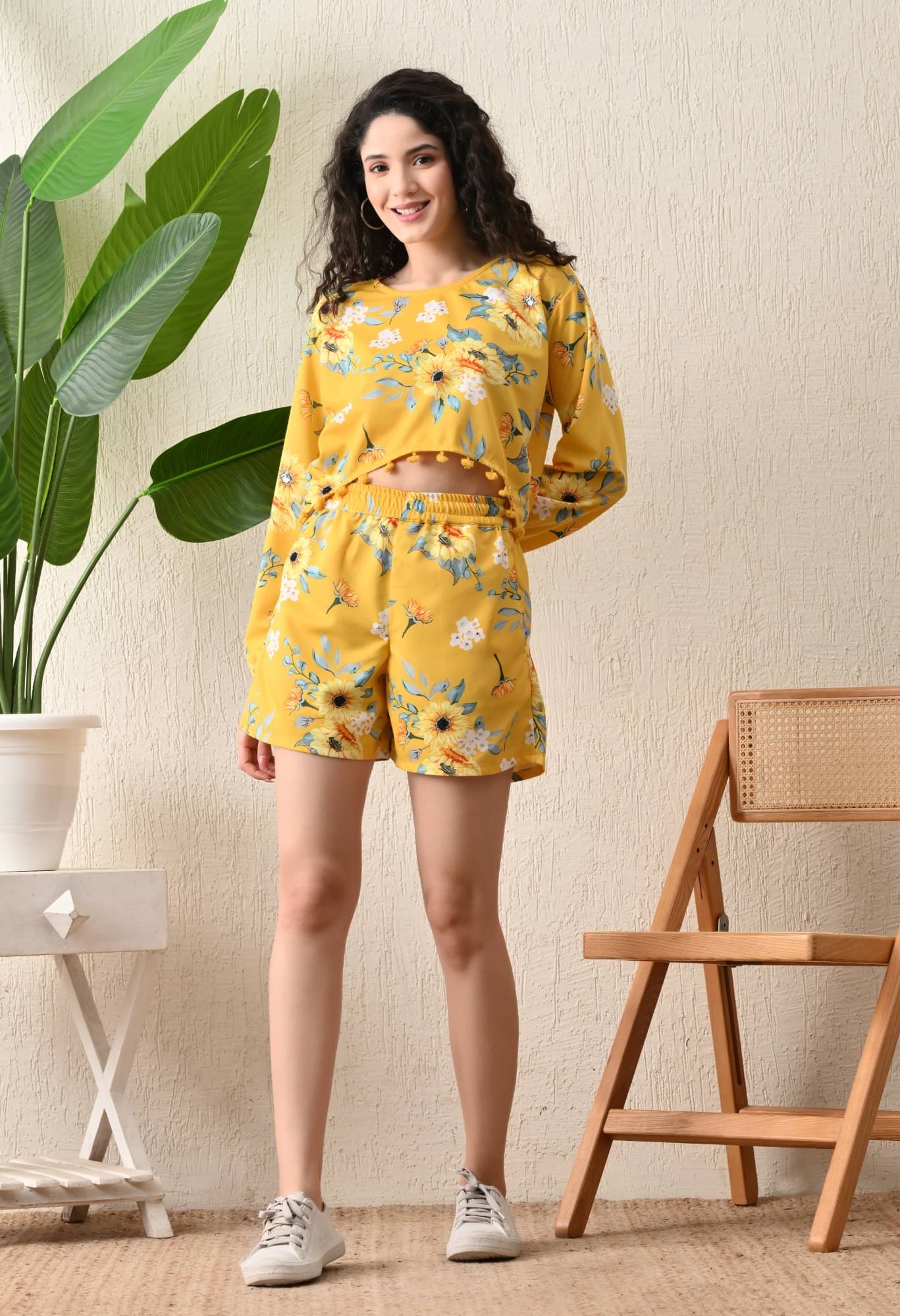 Divine Bezz Women Printed Top With Shorts Co-Ord Set ( Yellow ) Divine Bezz Women Printed Top With Shorts Co-Ord Set ( Yellow )