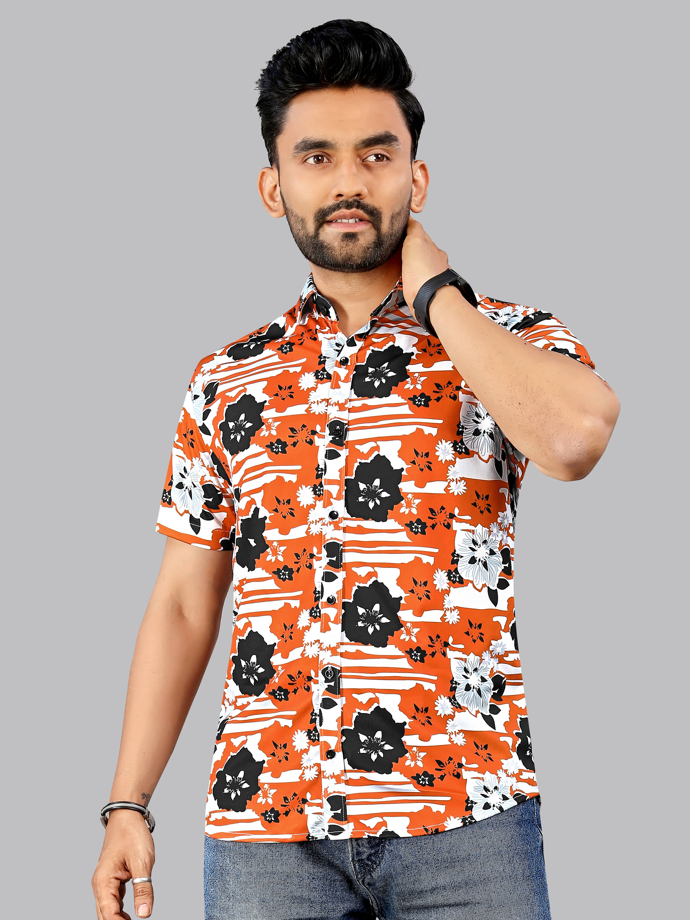     			FTX Polyester Regular Fit Printed Half Sleeves Men's Casual Shirt - Orange ( Pack of 1 )