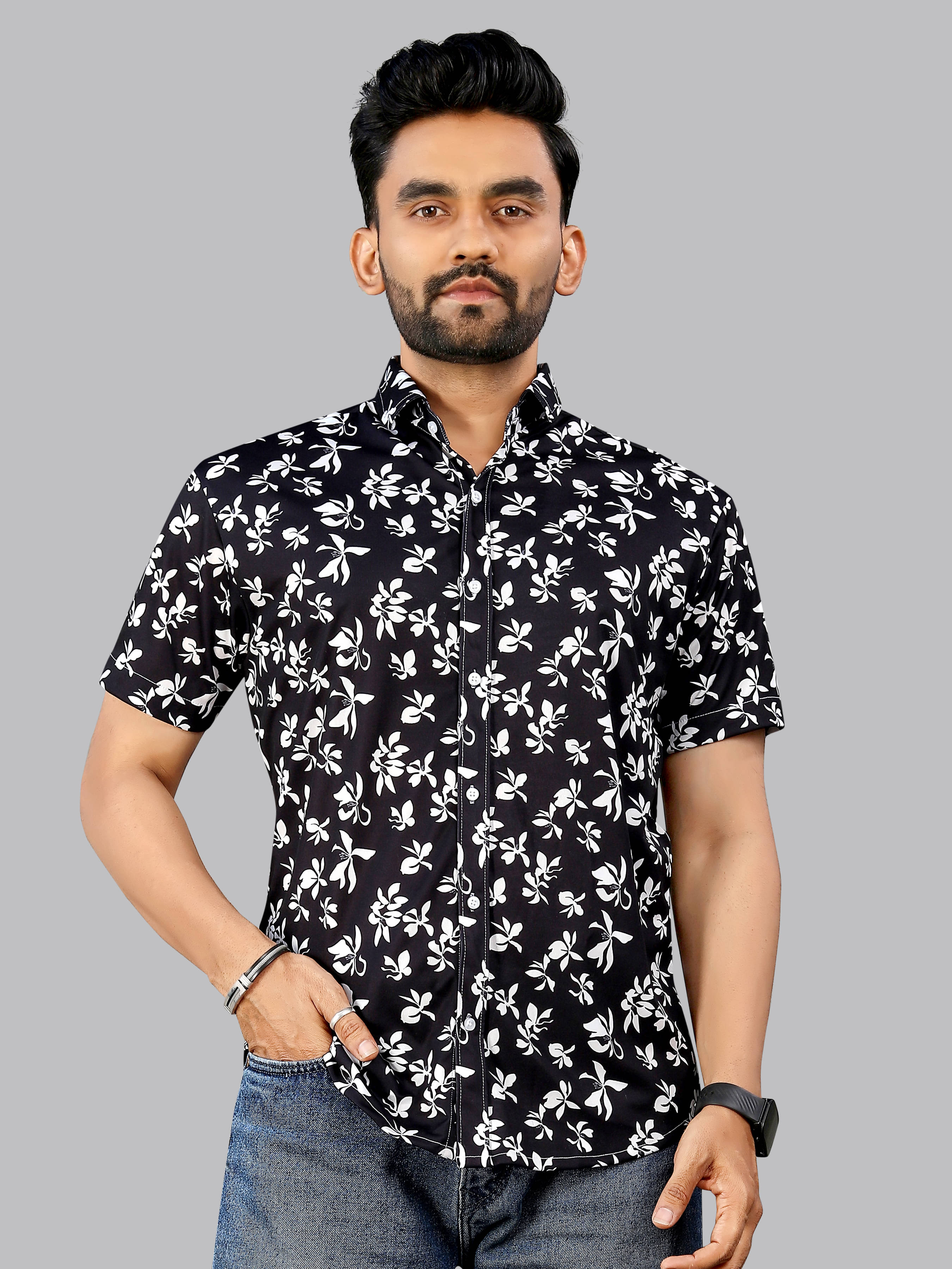    			FTX Polyester Regular Fit Printed Half Sleeves Men's Casual Shirt - Black ( Pack of 1 )