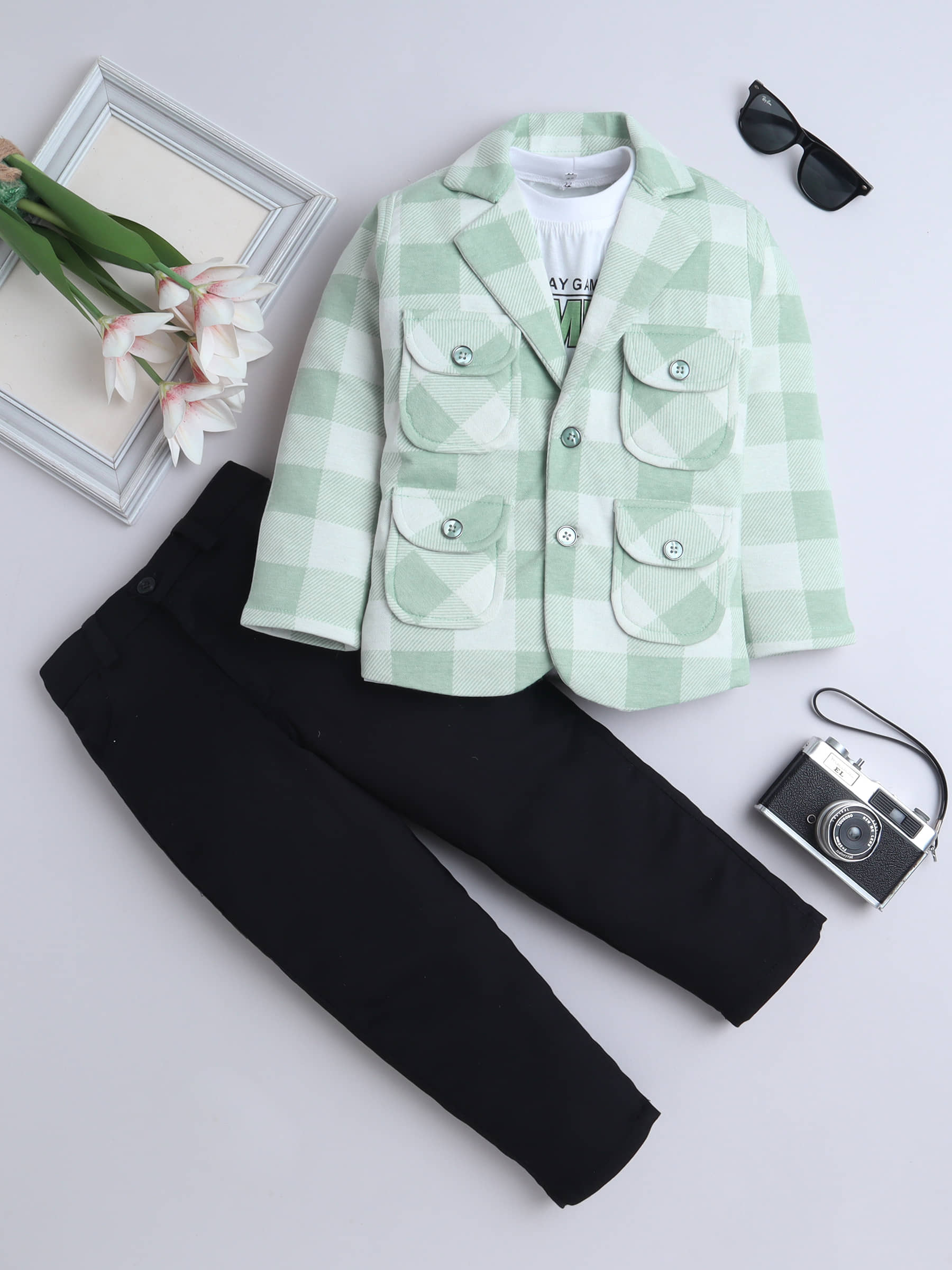 Fourfolds Boys Cotton Blend Suit ( Pack of 1 , Mint Green )