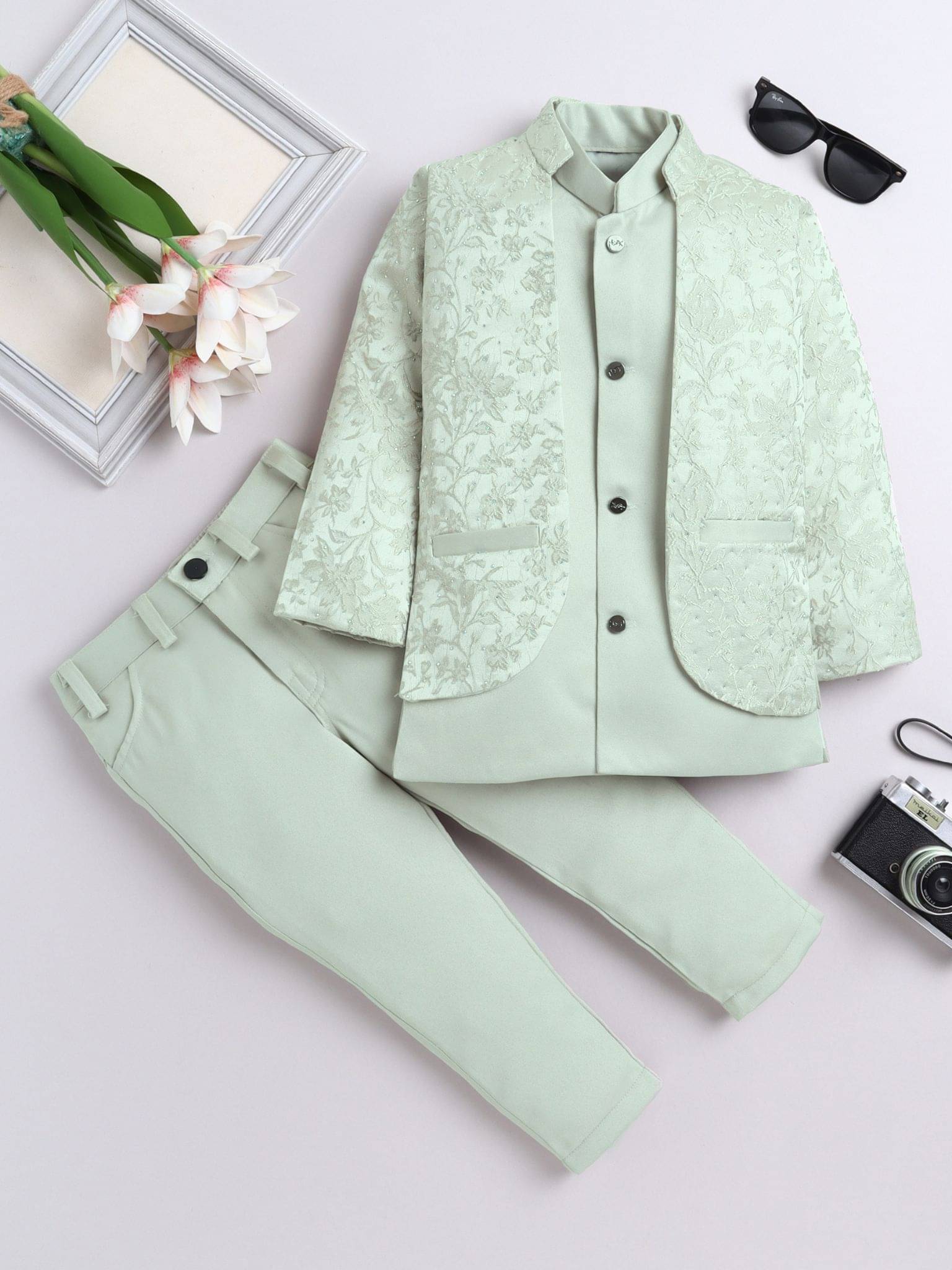 Fourfolds Boys Polyester Light Green Sherwani ( Pack of 1 ) Fourfolds Boys Polyester Light Green Sherwani ( Pack of 1 )