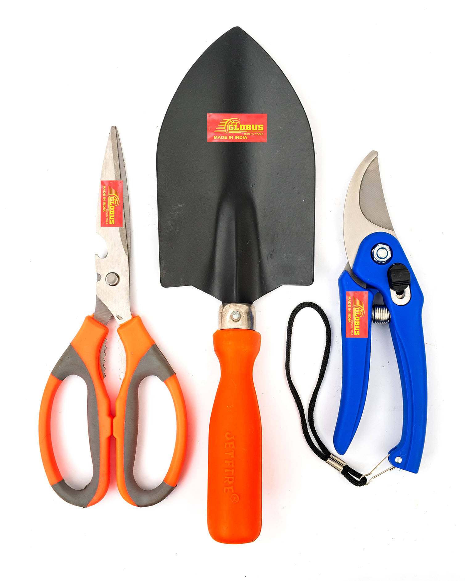     			Globus 528-Garden Tool set/3-Stainless Pruner/Cutter/Secateur (7 inch/18cm) & (BIG STEEL TROWEL ORANGE PVC HANDLE )  , AND GARDEN SCISSOR STAINLESS (8INCH/20CM) Garden Tool Kit