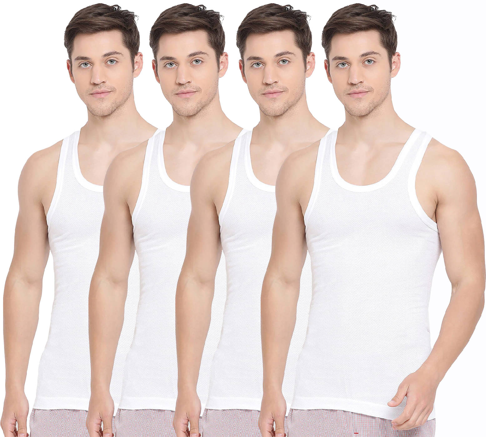 KOTHARI Pack of 4 Cotton Basic Vest For Men ( White ) KOTHARI Pack of 4 Cotton Basic Vest For Men ( White )