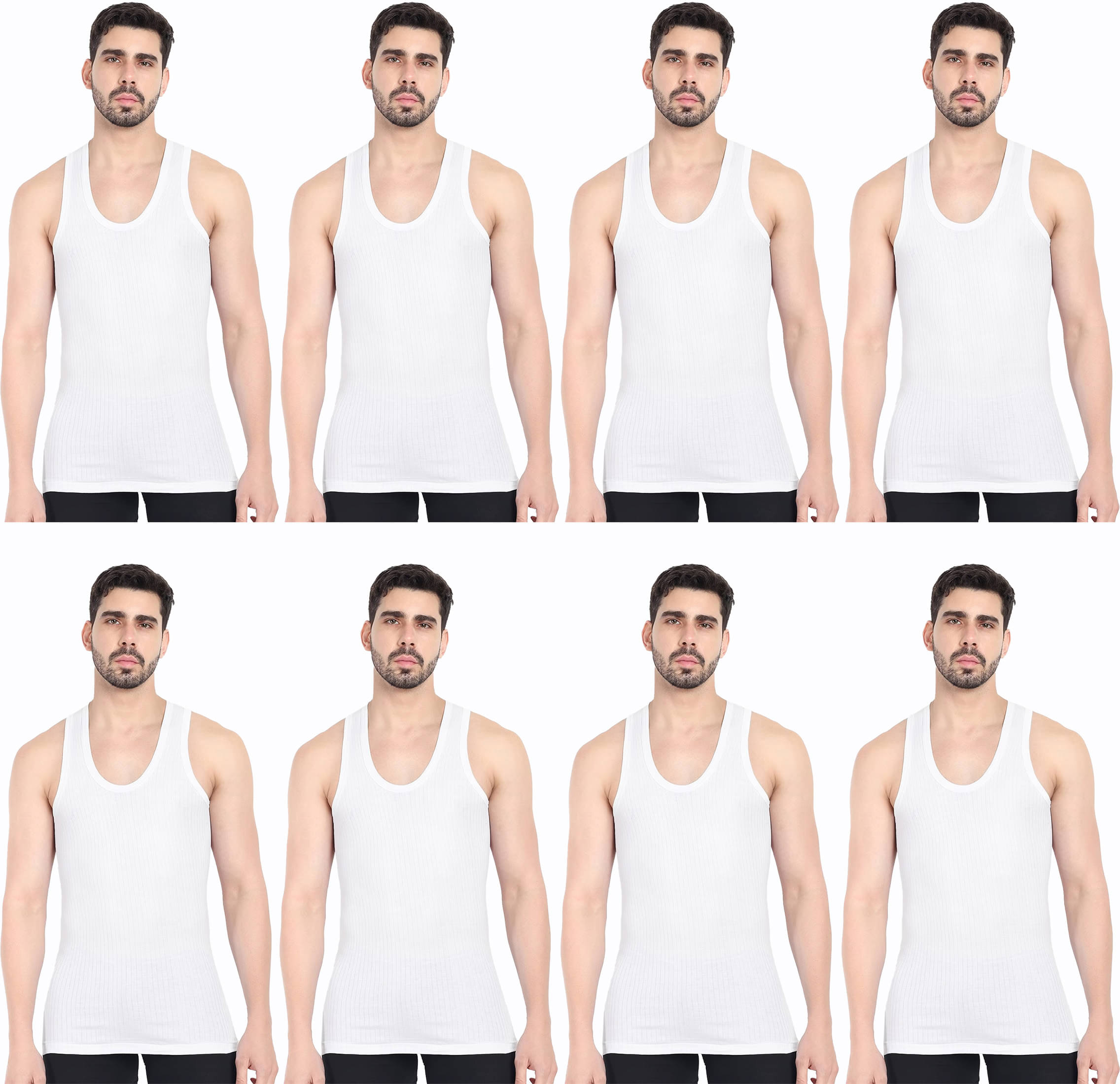 KOTHARI Pack of 8 Cotton Basic Vest For Men ( White ) KOTHARI Pack of 8 Cotton Basic Vest For Men ( White )